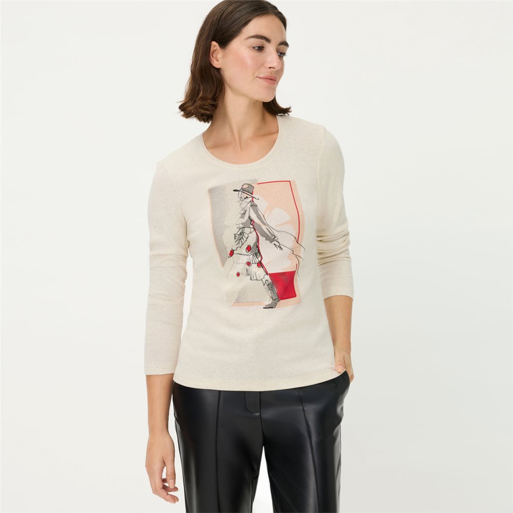 Woman Placement Print Top in Light Biscuit