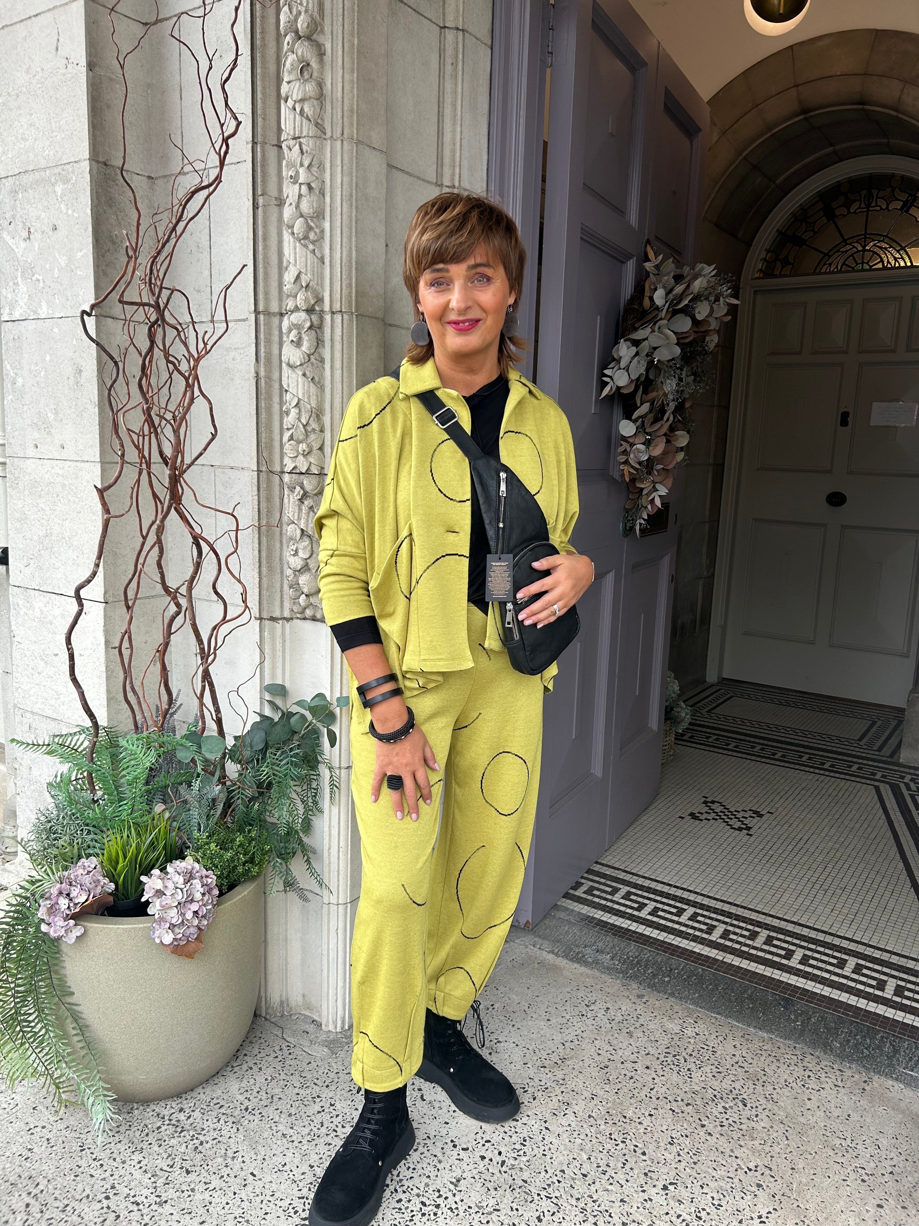 Wide Leg Patterned Trouser in Lemon