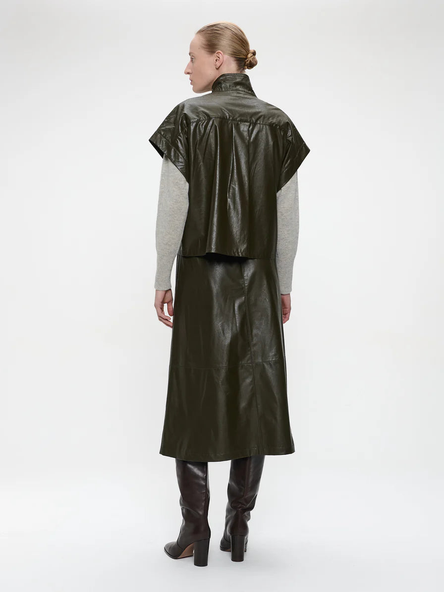 Paola Eco Leather Blouse in Army