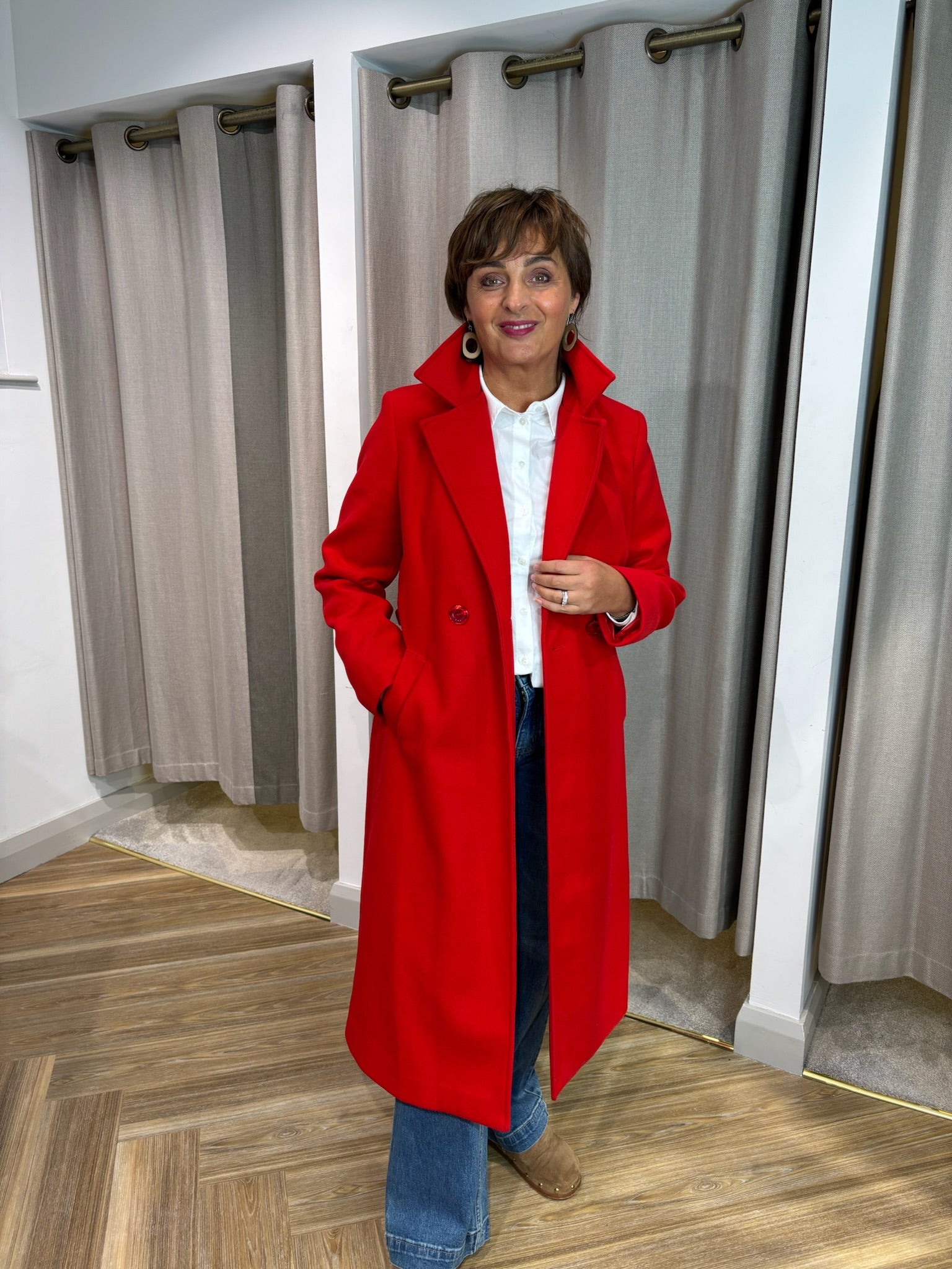 Wrap Coat with Belt in Red