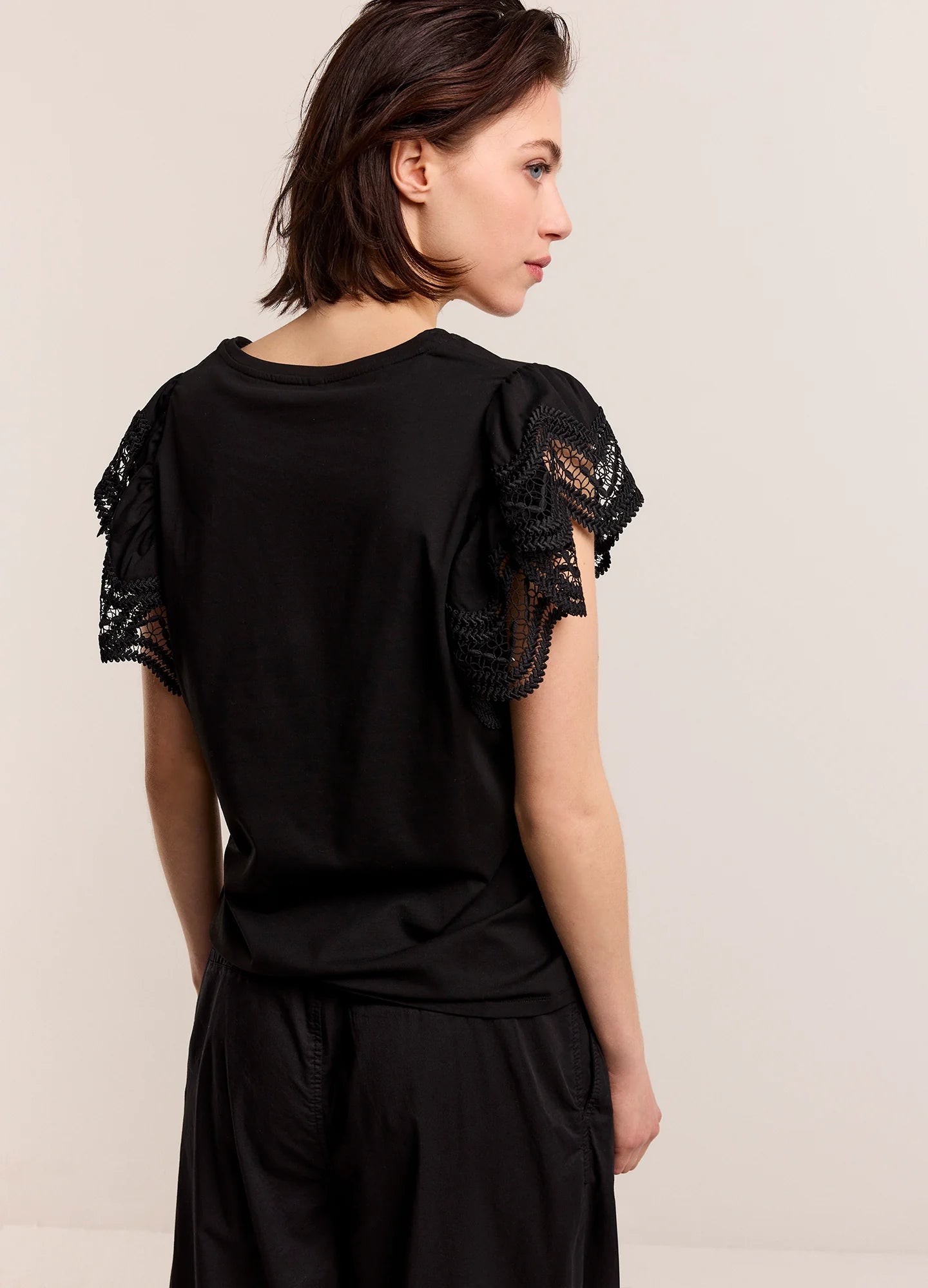Jersey Top with Lace in Black