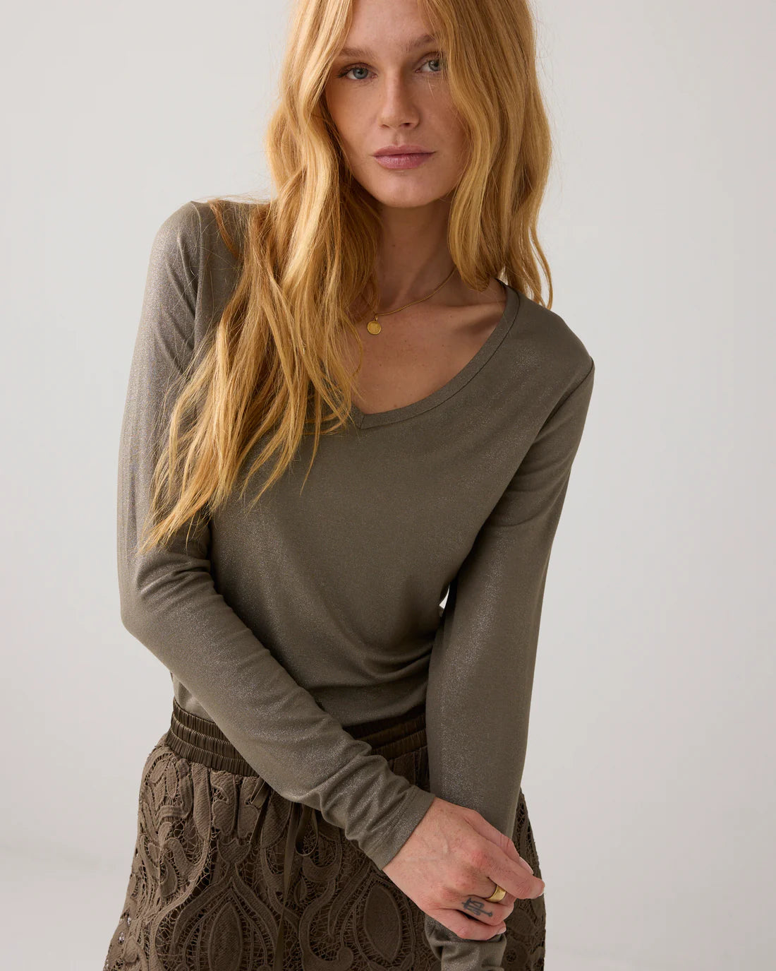 Coated Long Sleeve Top in Dark Camo