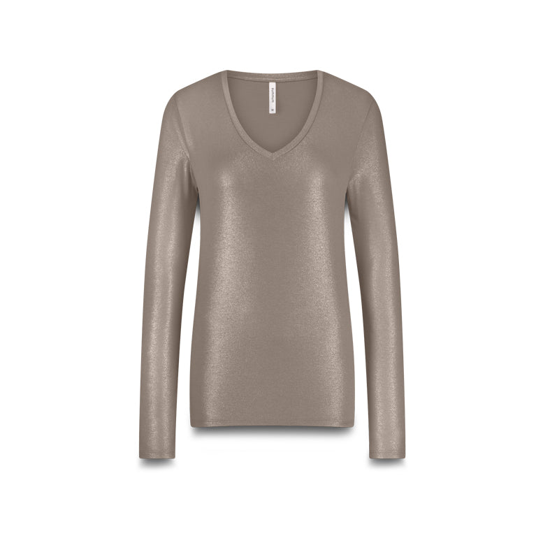 Long Sleeve Coated Top in Funghi