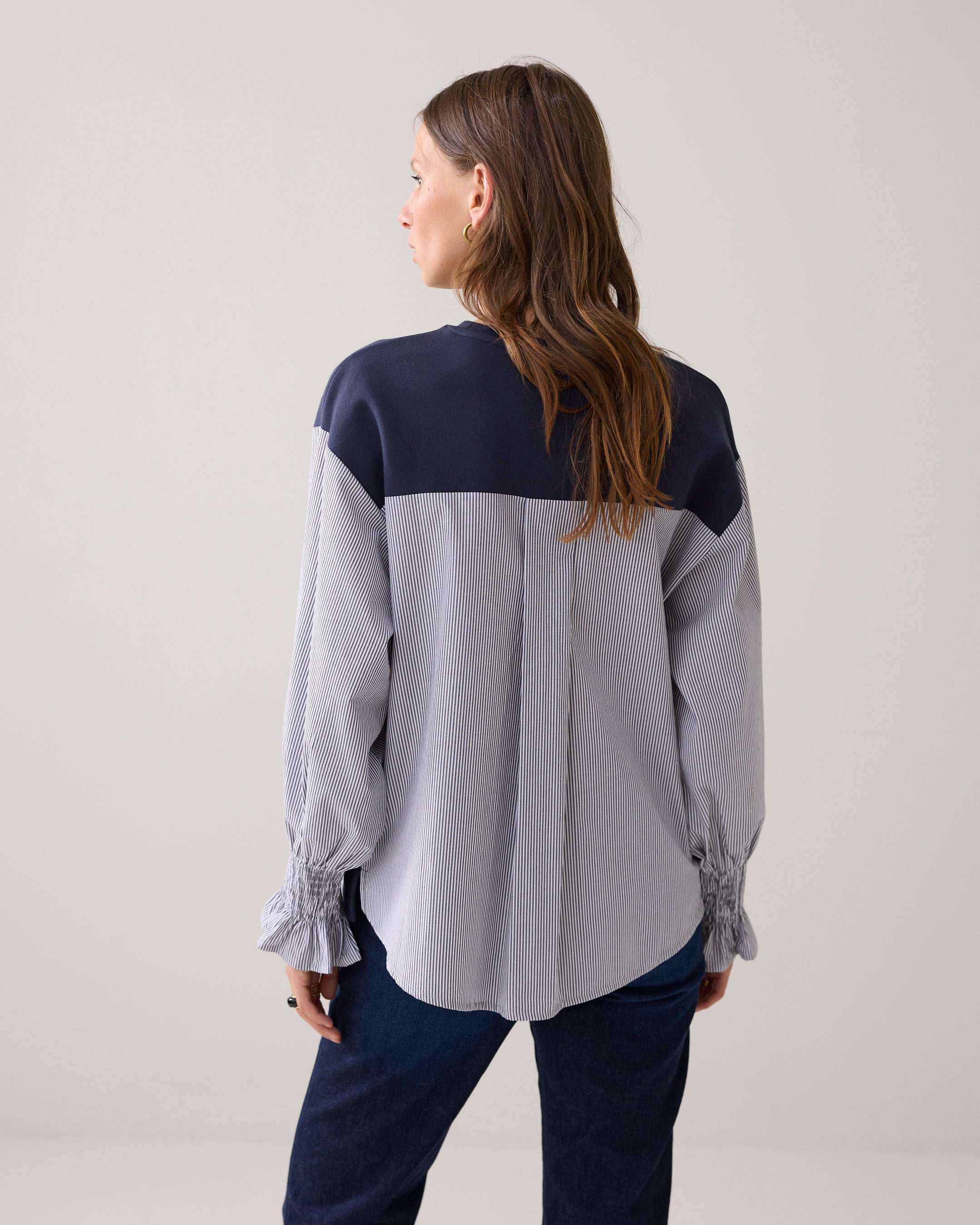 Woven Mix Sweat Top in Midnight Blue