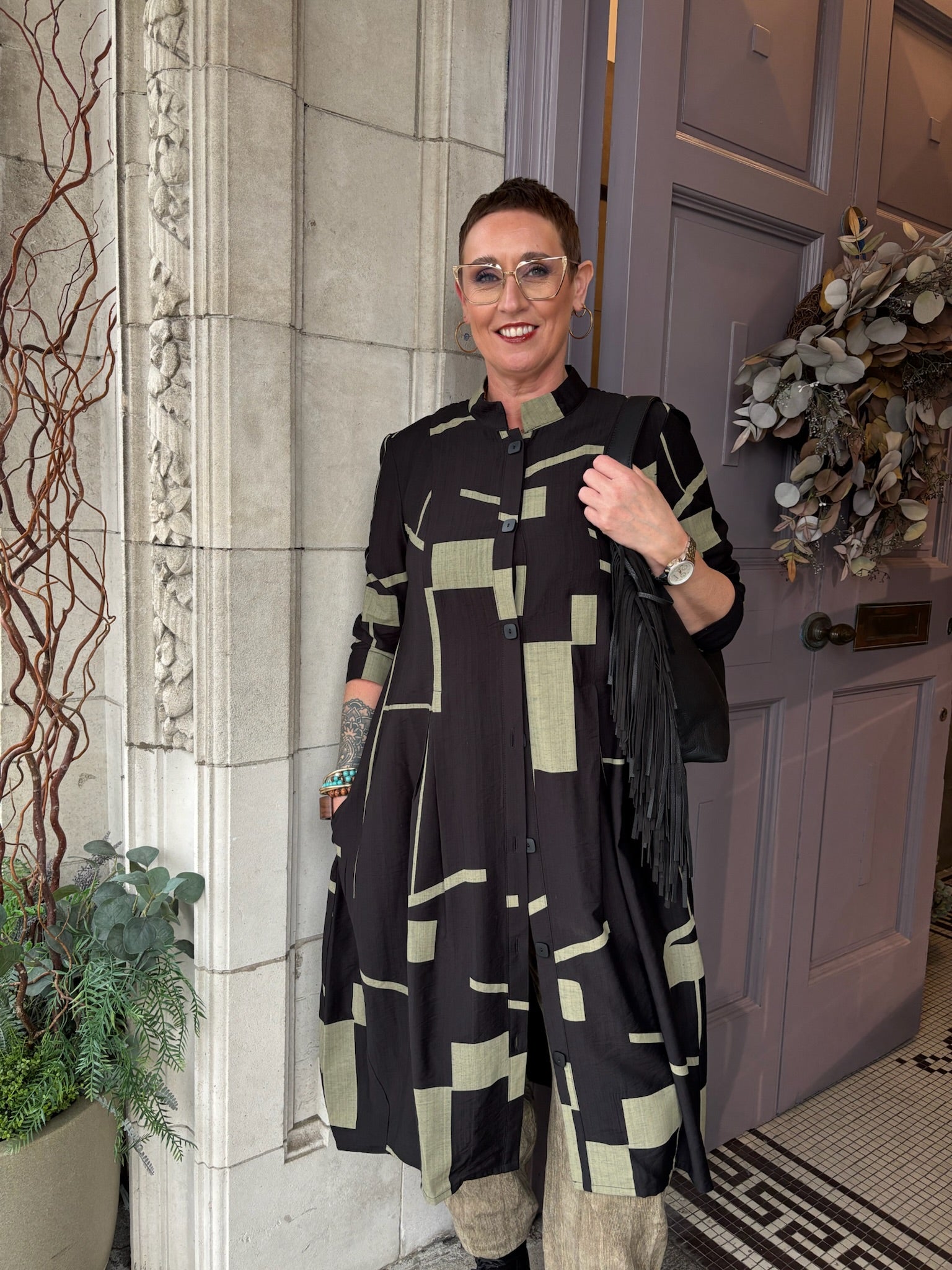 Yukio Shirt/Dress in Black/Golden Khaki