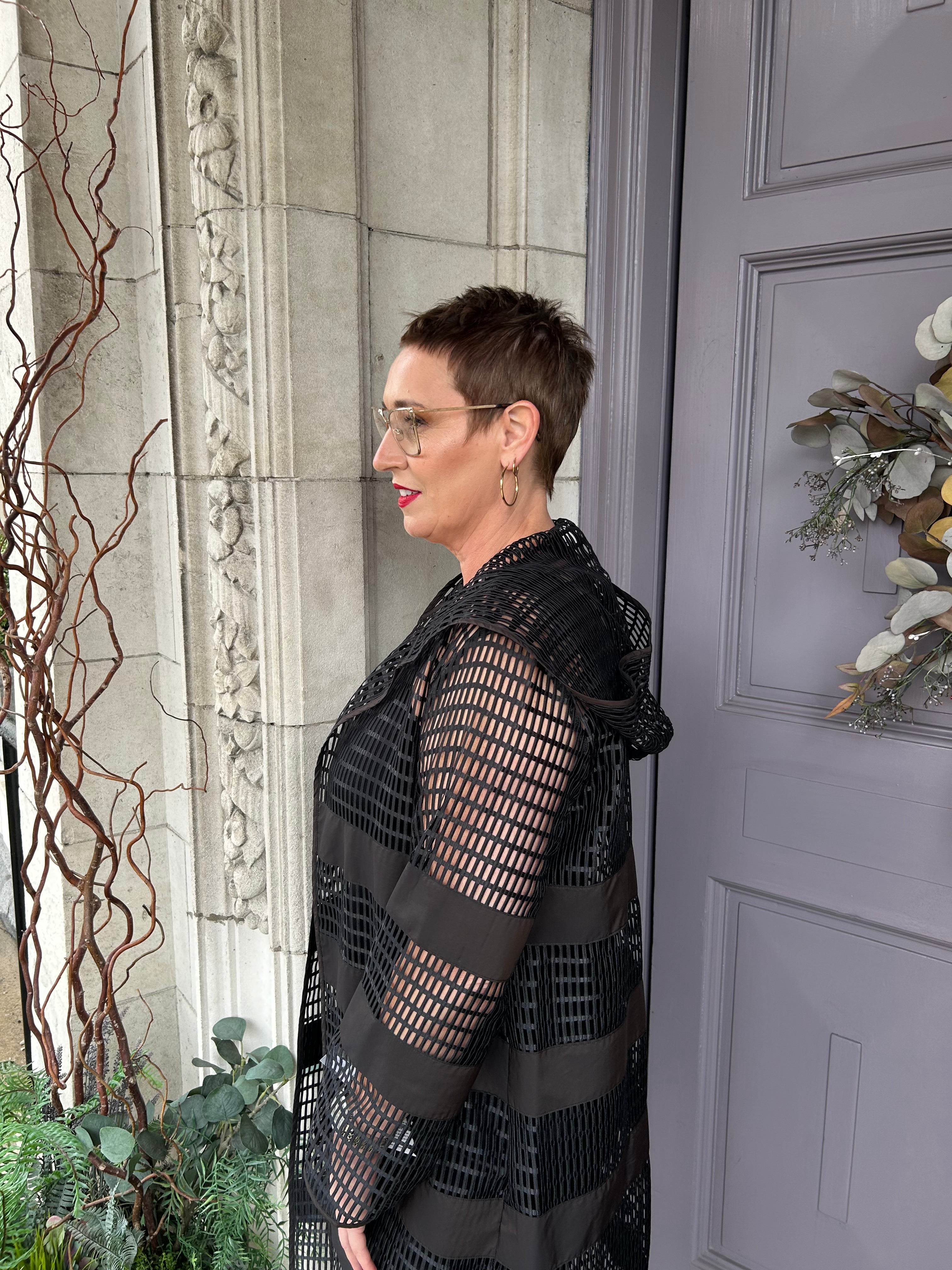 Loose Weave Long Jacket in Black/Cocoa