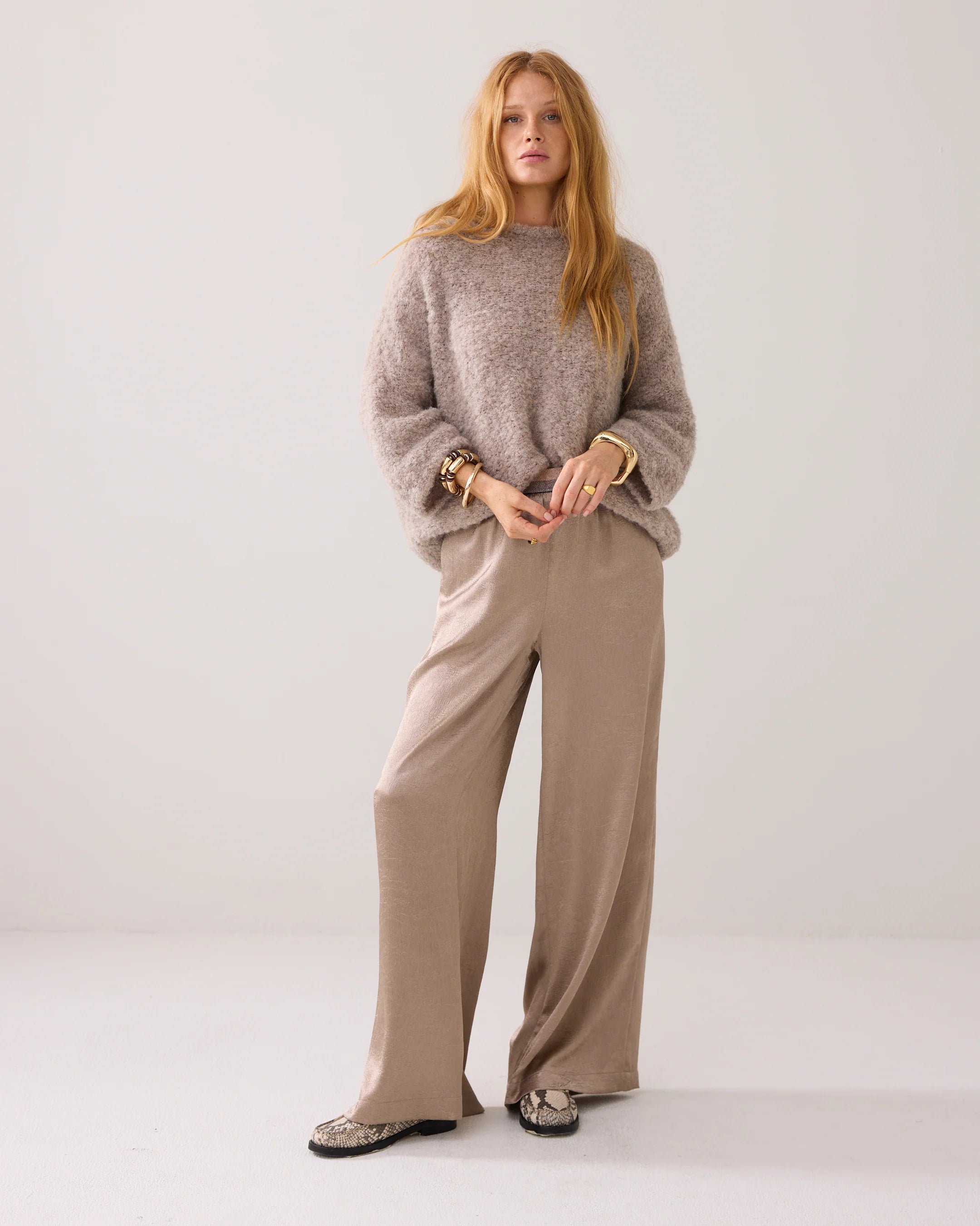 Crinkle Satin Trousers in Funghi