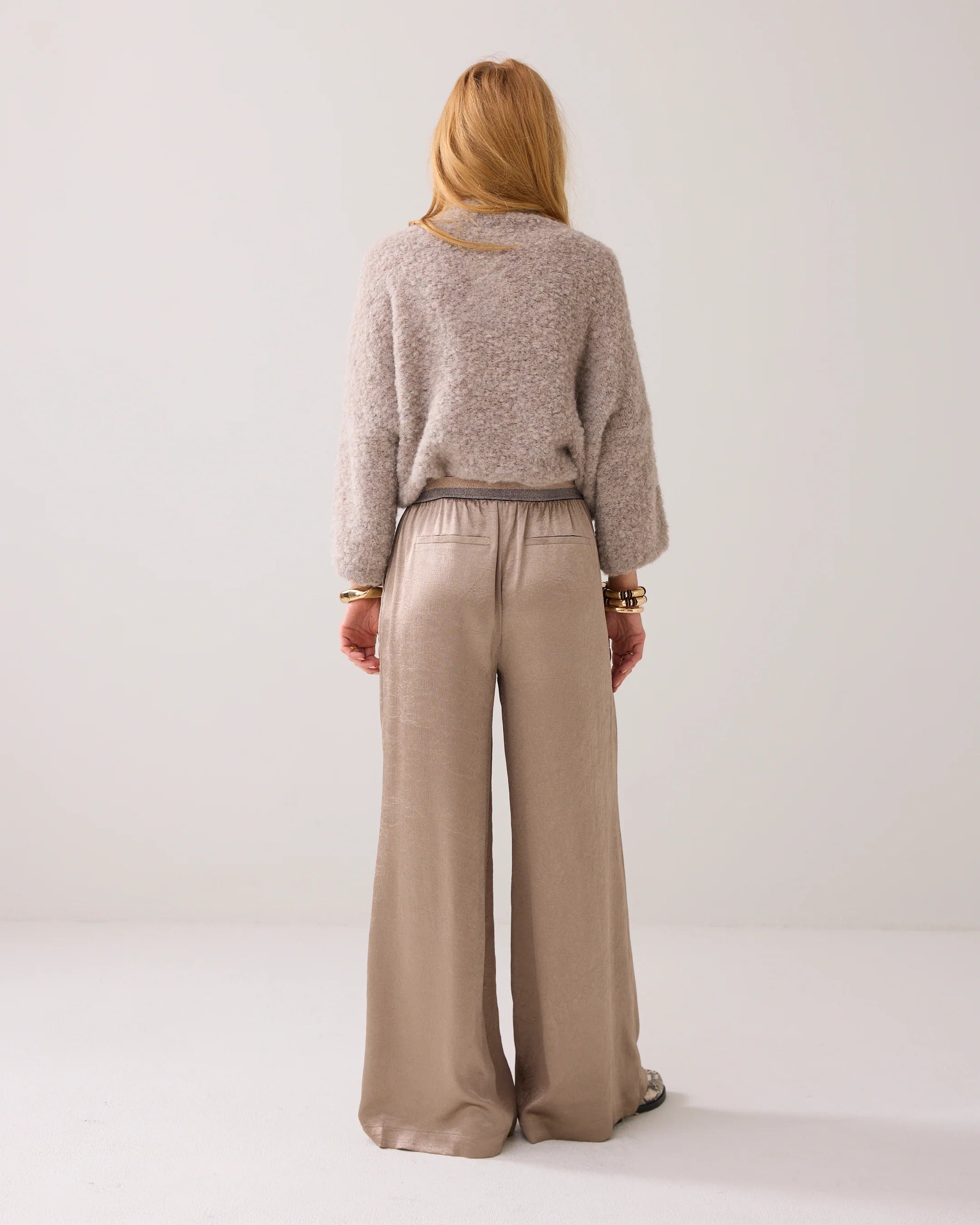 Crinkle Satin Trousers in Funghi
