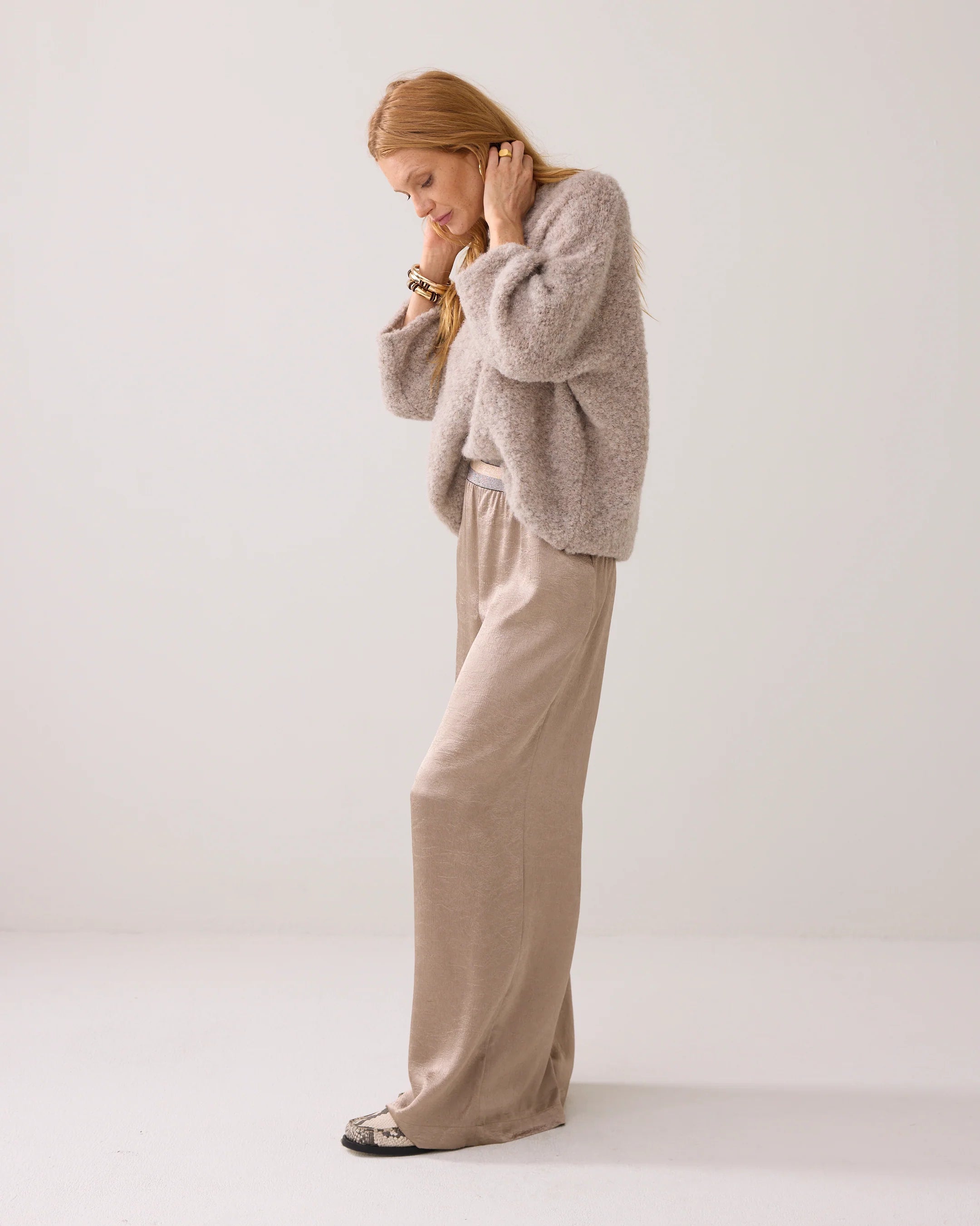 Crinkle Satin Trousers in Funghi