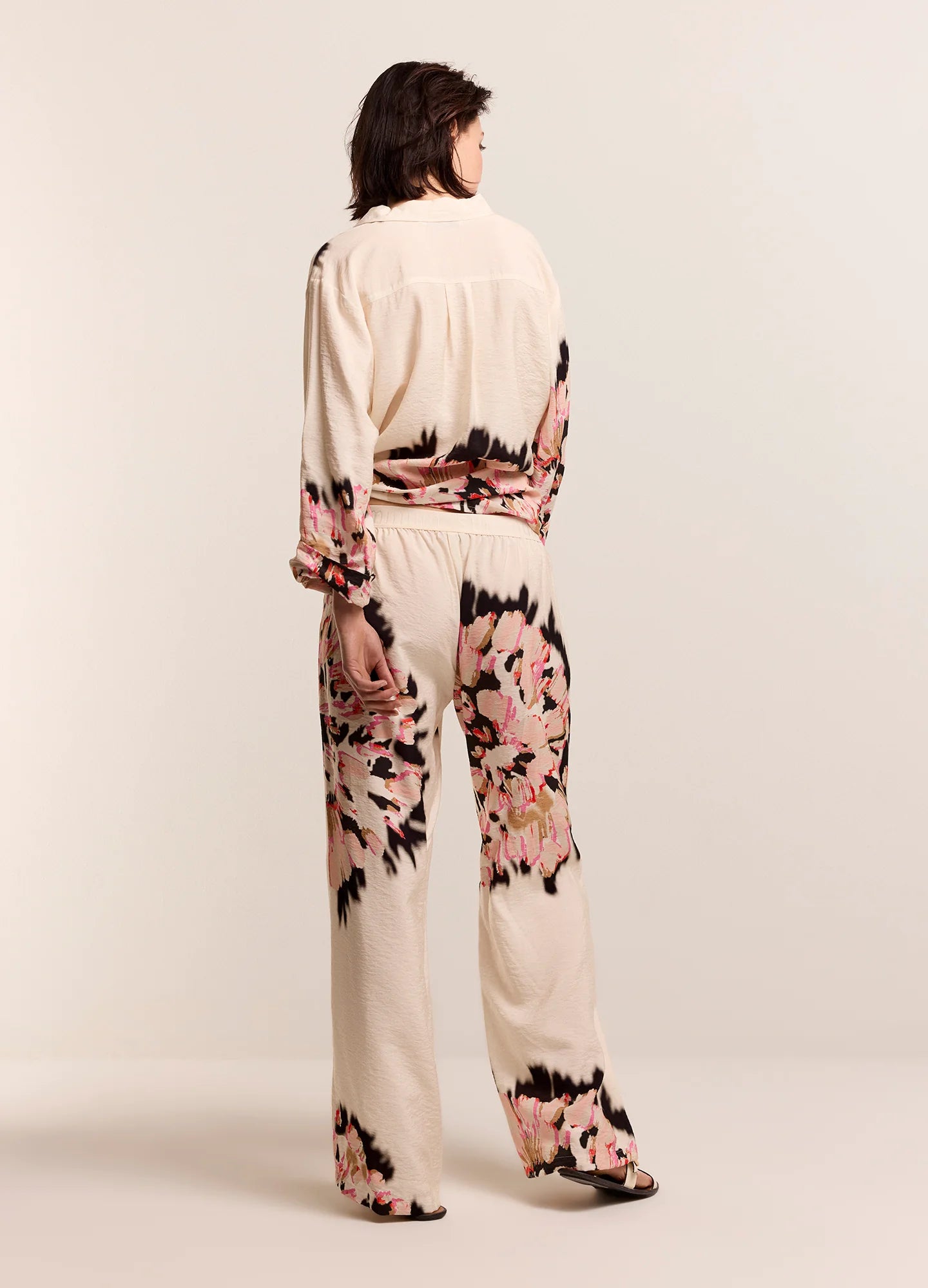 Long Trouser with Floral Print in Ivory