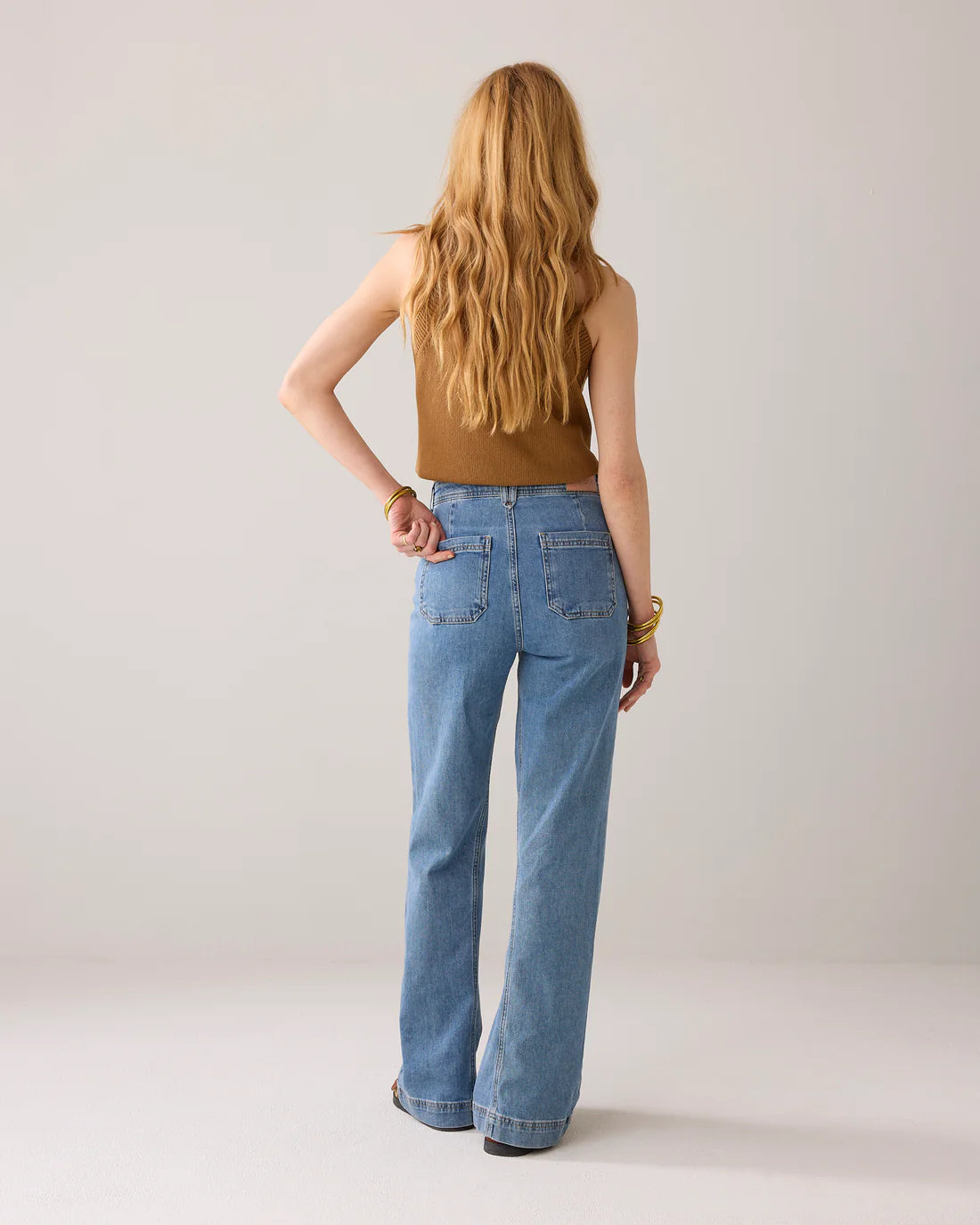 Light Flared Jeans in Vintage Blue Denim