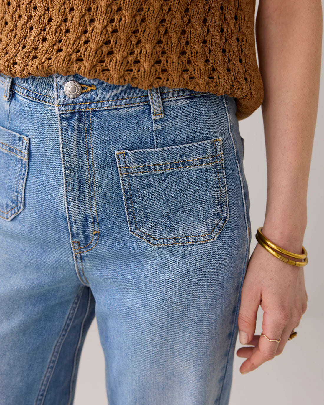 Light Flared Jeans in Vintage Blue Denim