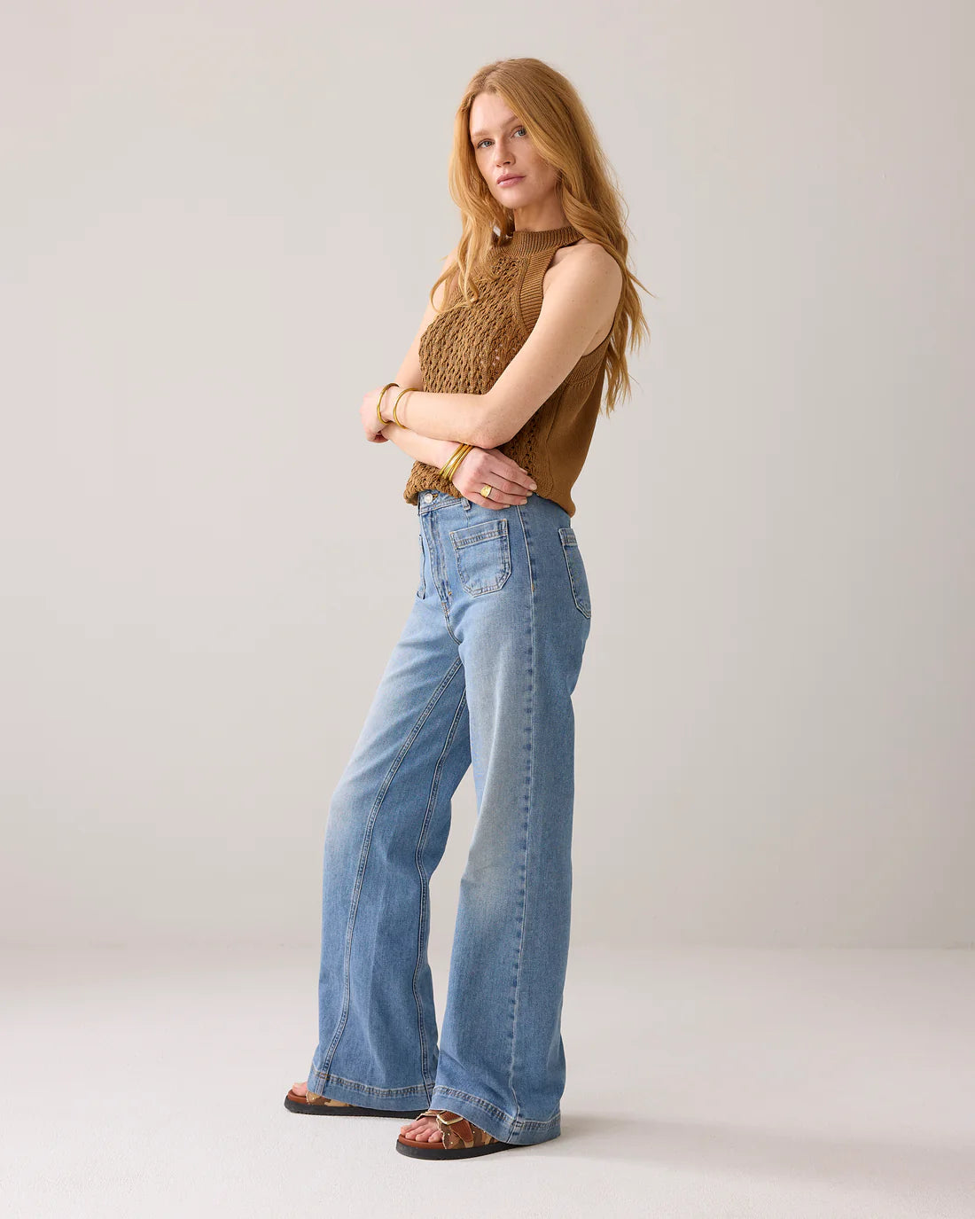 Light Flared Jeans in Vintage Blue Denim