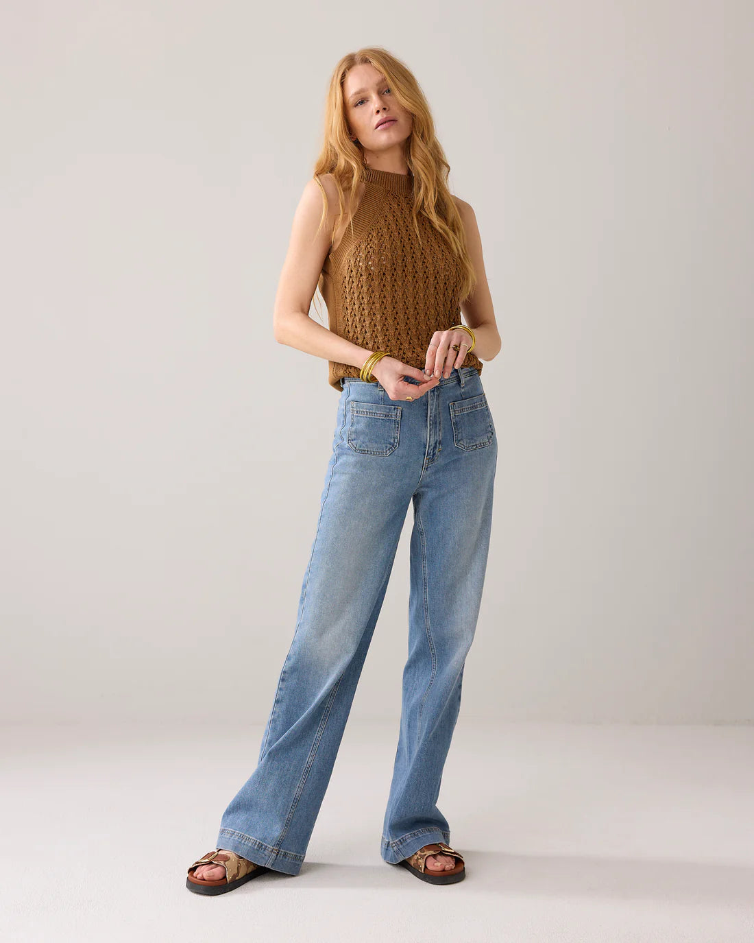 Light Flared Jeans in Vintage Blue Denim