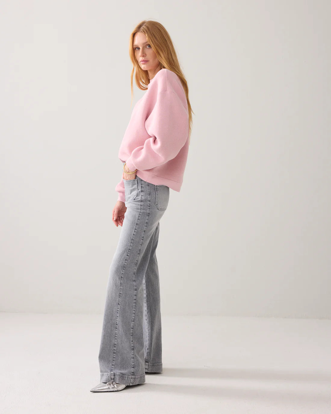 Flared Jeans in Grey Denim