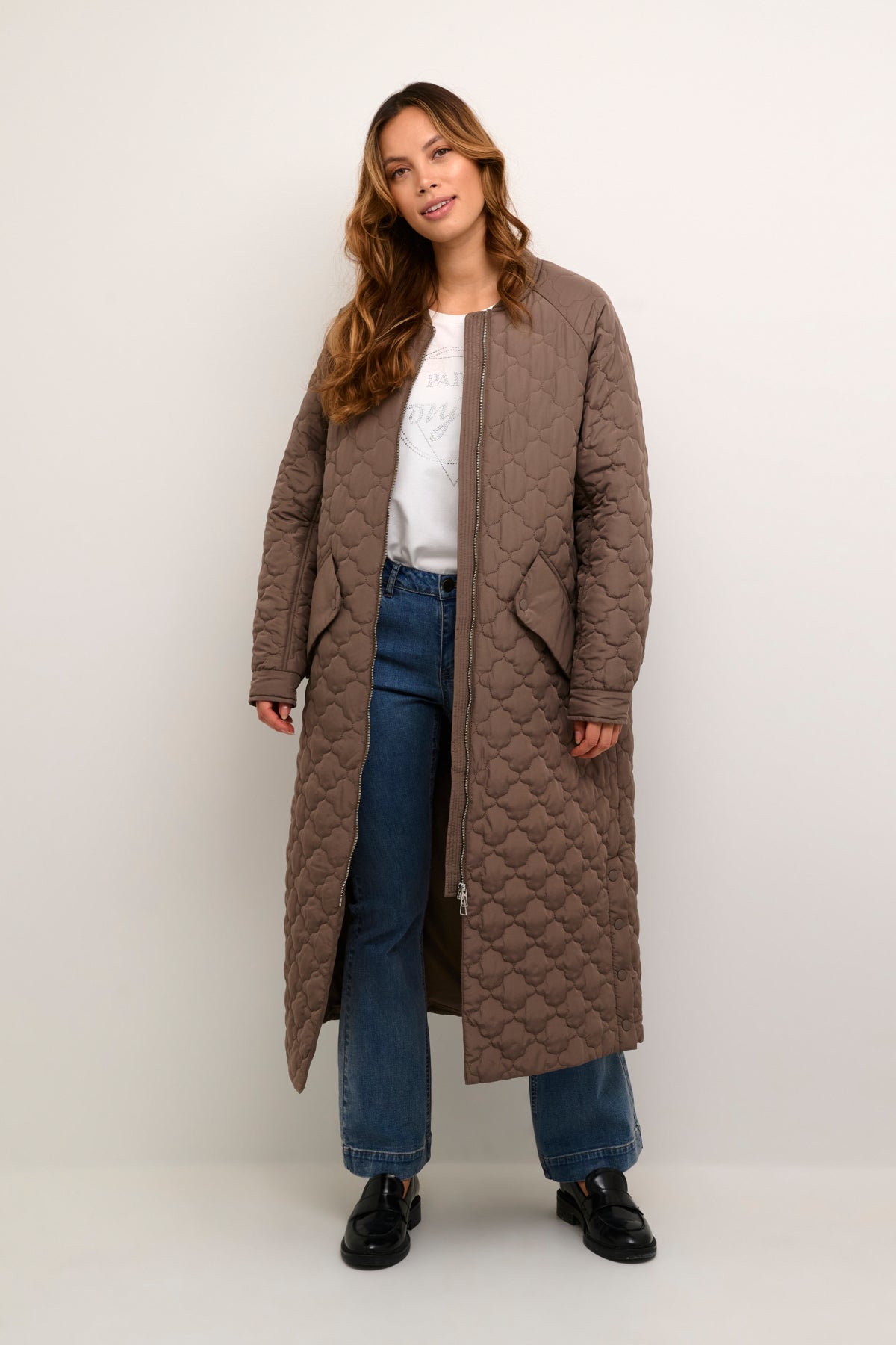 Angelika Long Quilt Coat in Falcon
