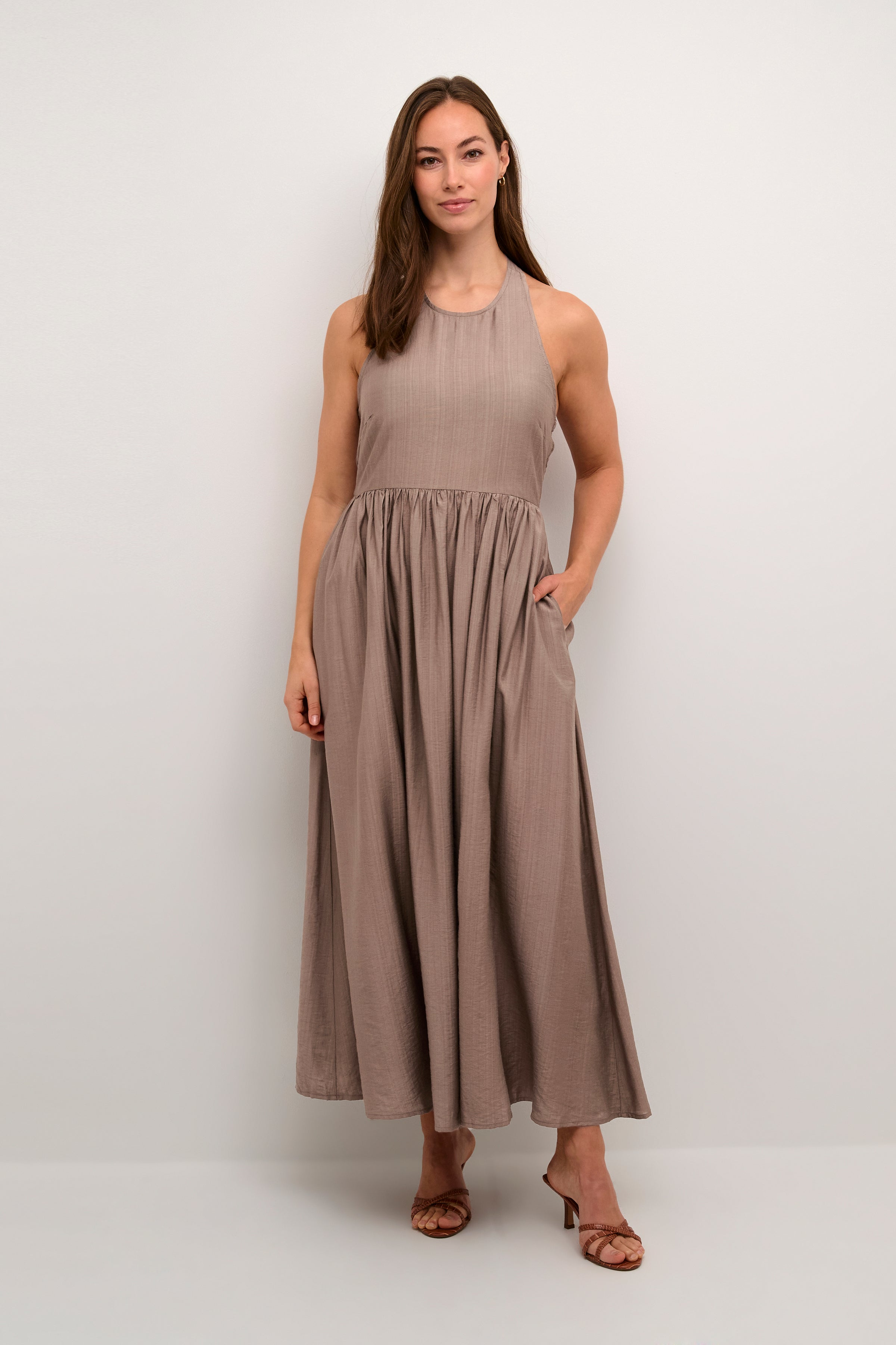 Amino Halterneck Dress in Taupe Grey