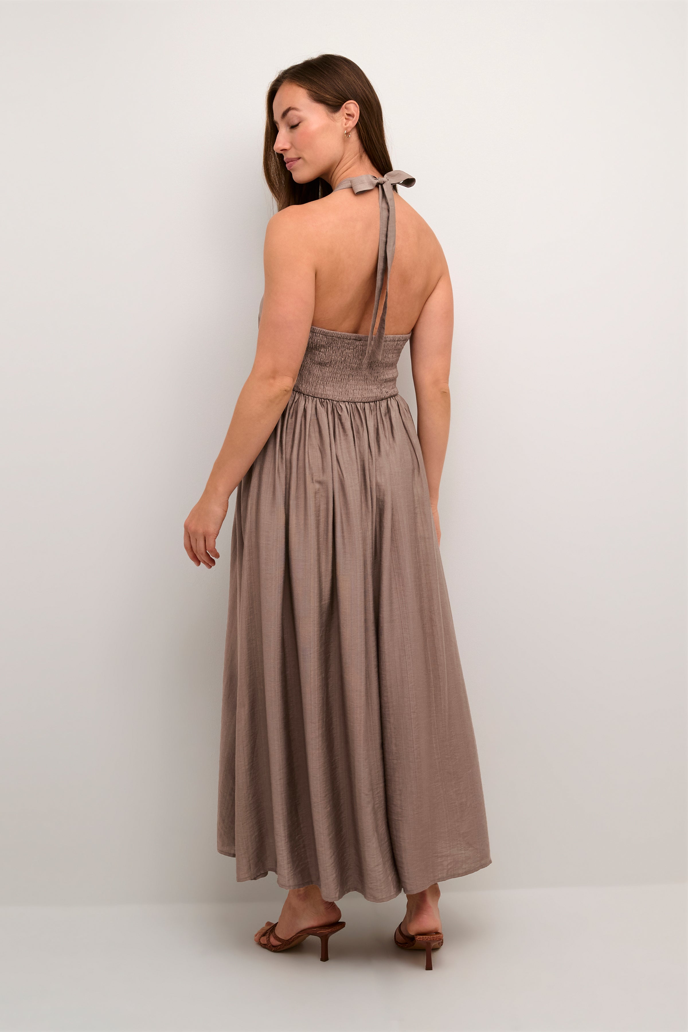 Amino Halterneck Dress in Taupe Grey