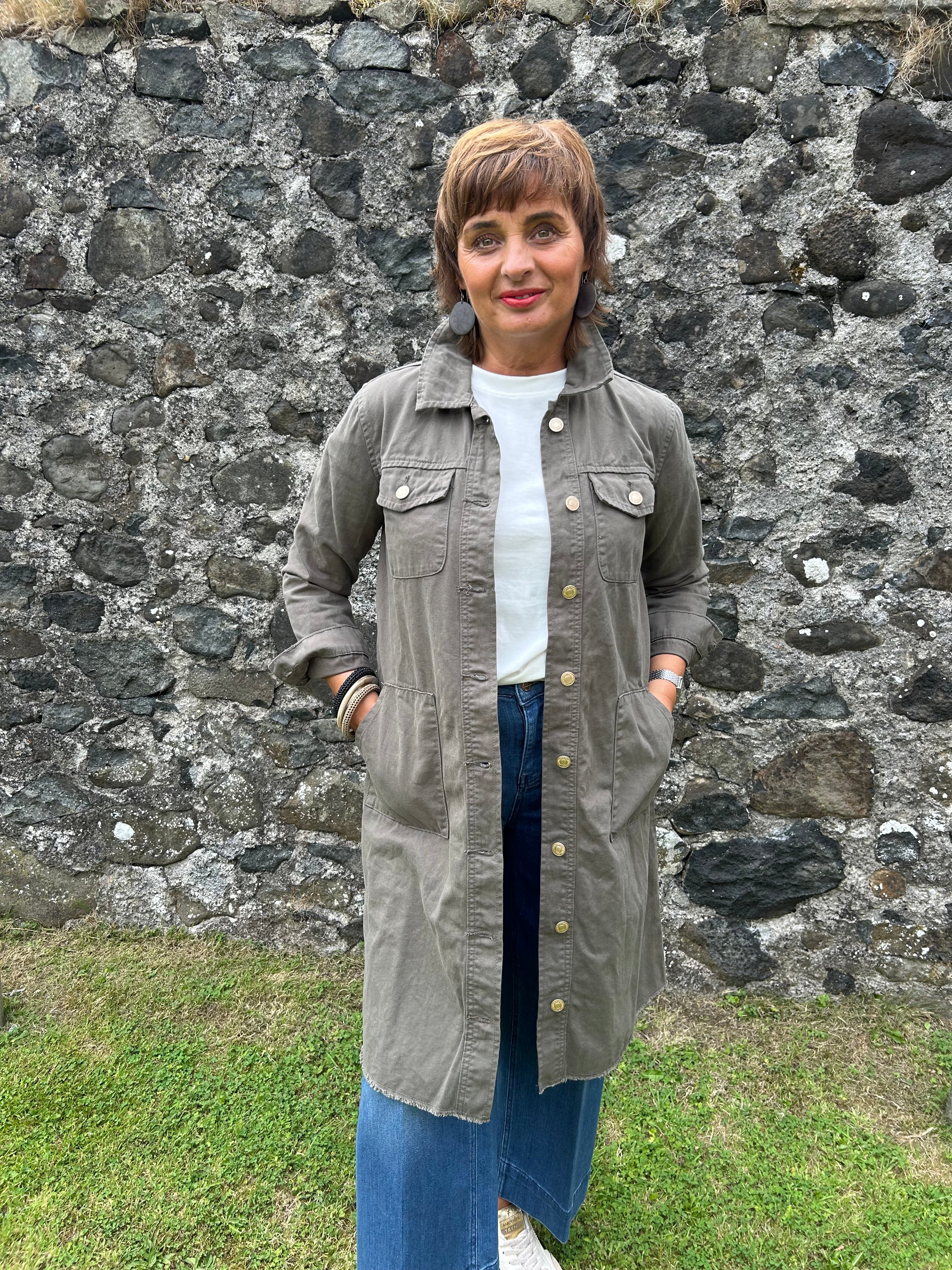 Foxy Solid Long Jacket in Army