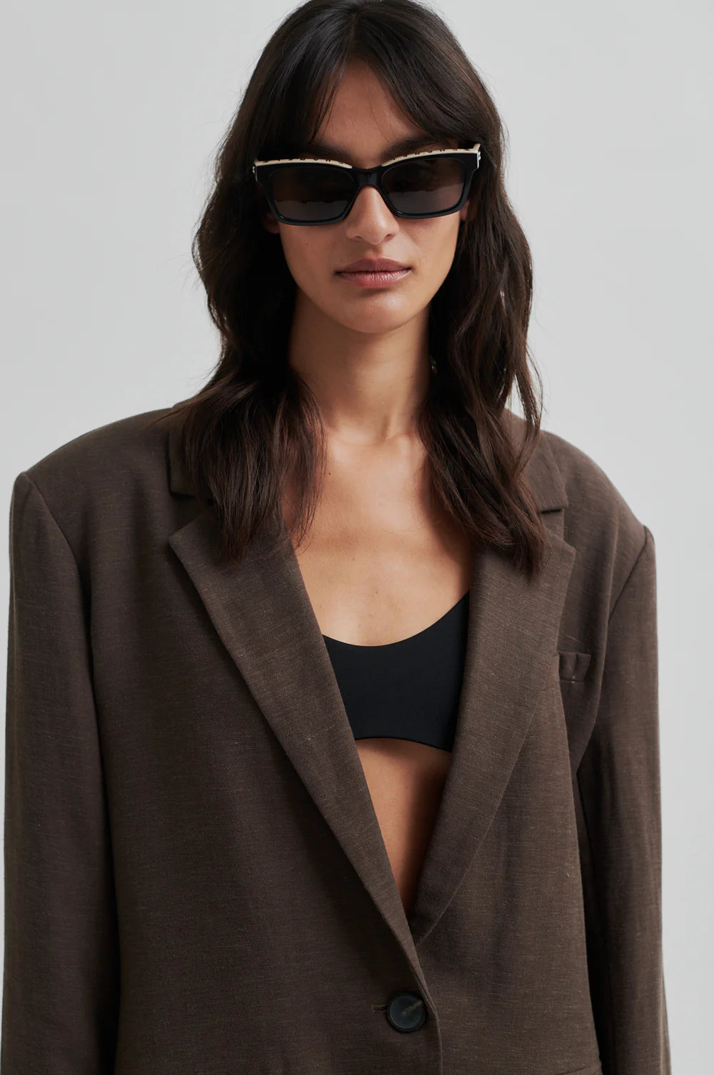 Lino New Fit Blazer in Chocolate Brown