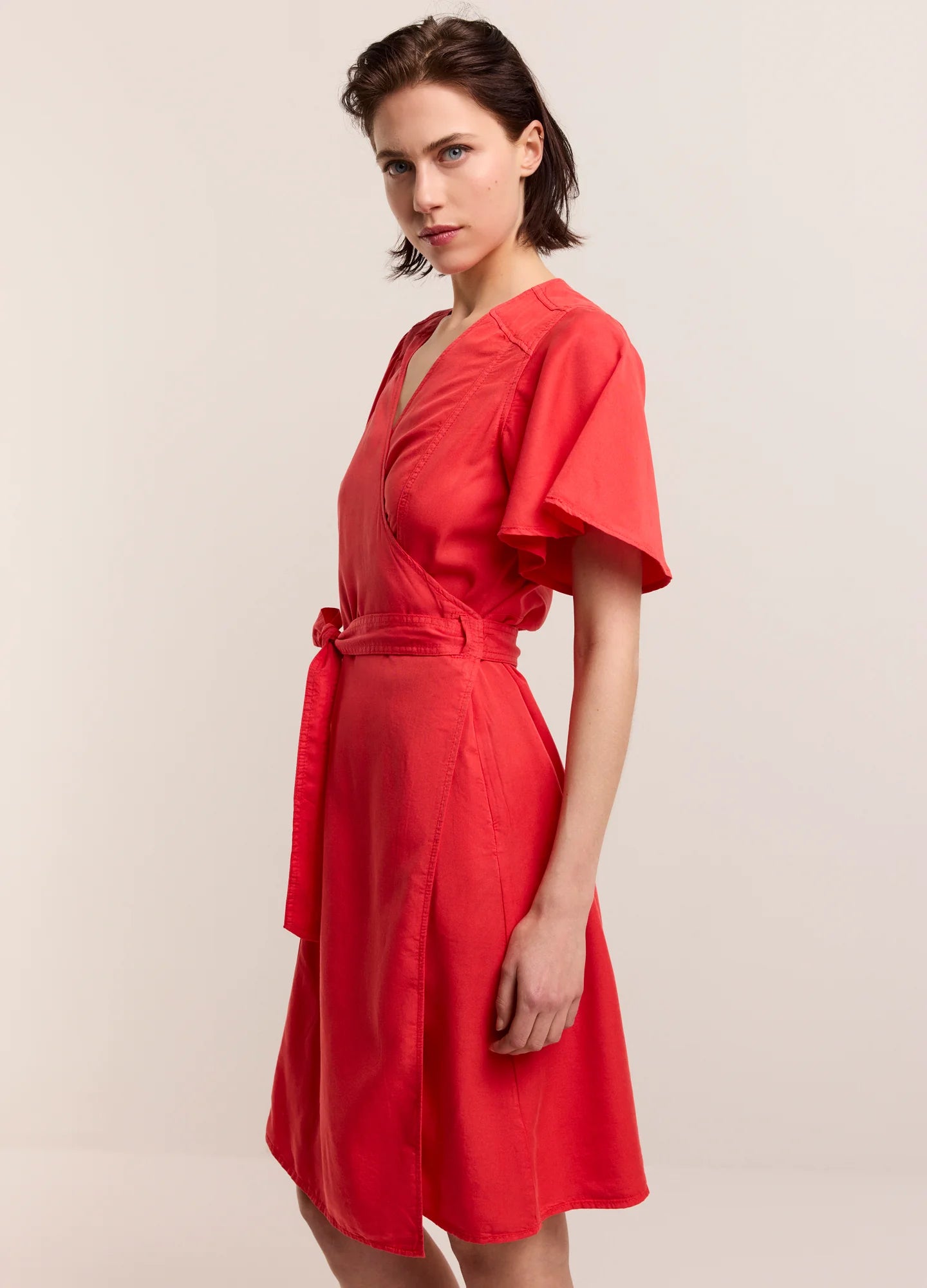Wrap Dress with Butterfly Sleeves in Red