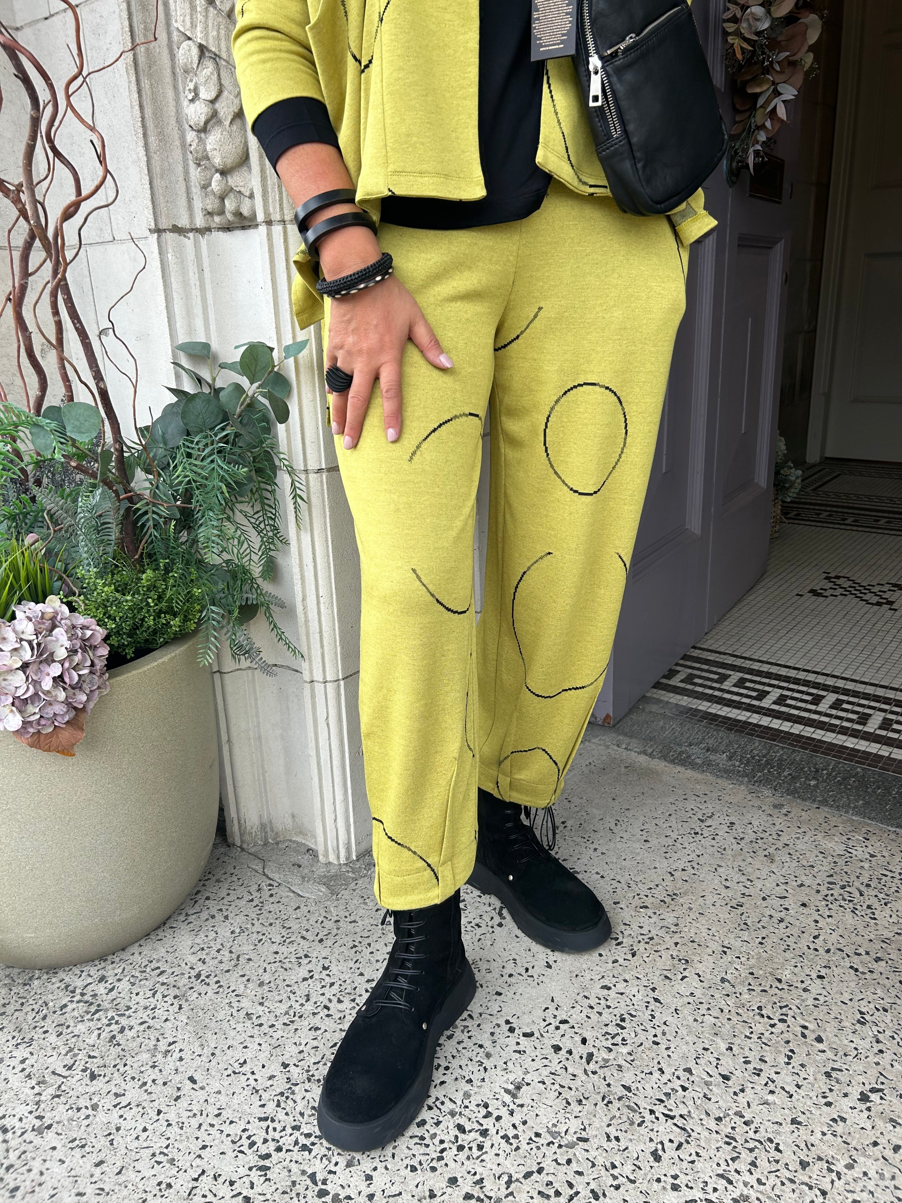 Wide Leg Patterned Trouser in Lemon