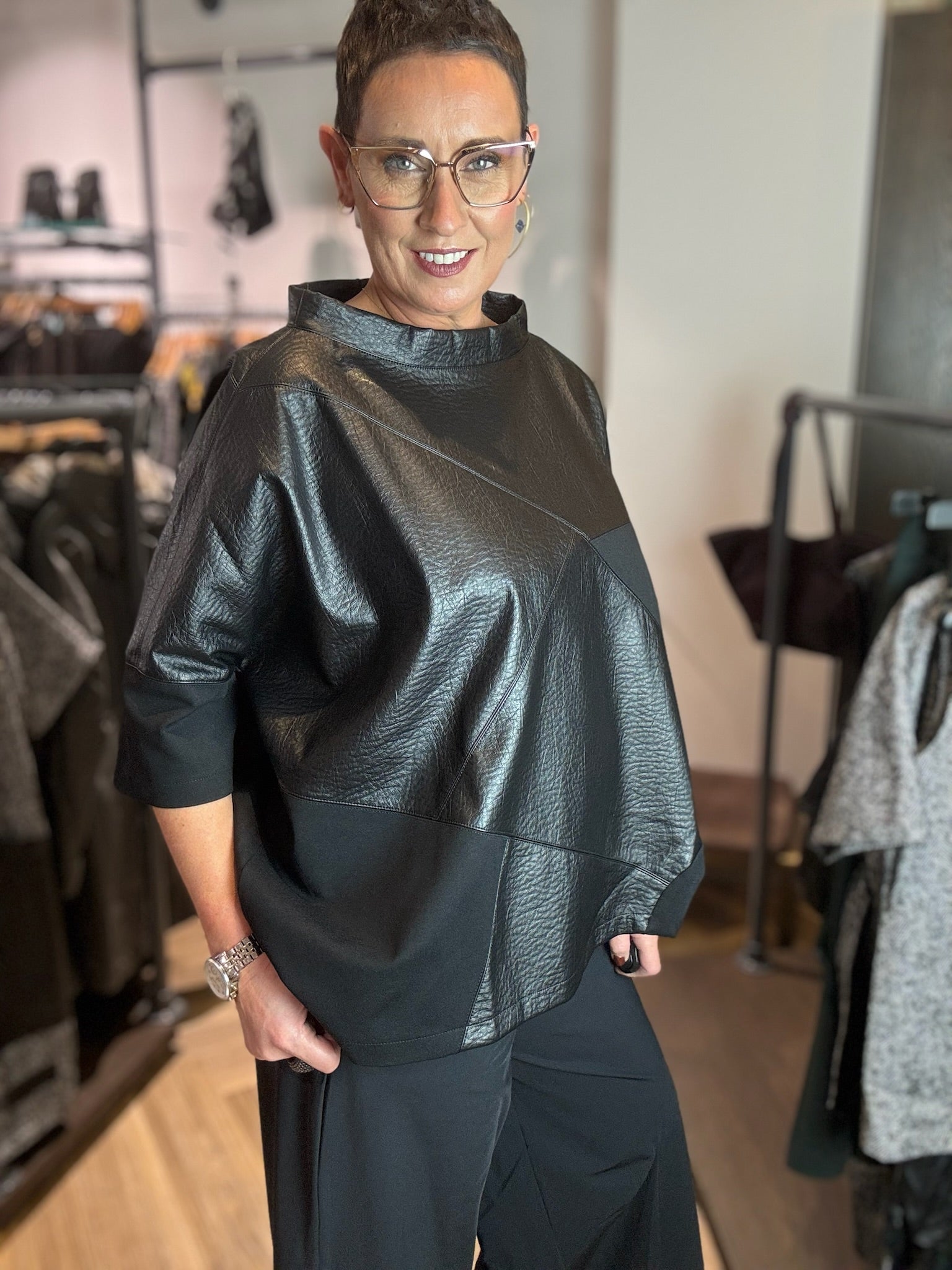 Vega Leather Top in Black