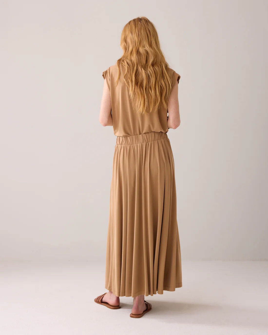Wide Ankle Length Skirt in Peanut