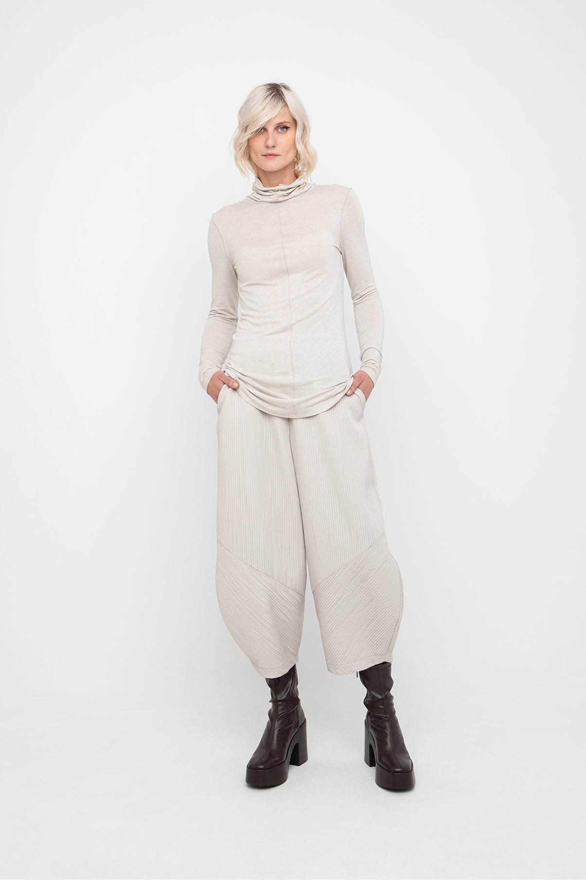 Long Sleeve Polo Neck in Ice