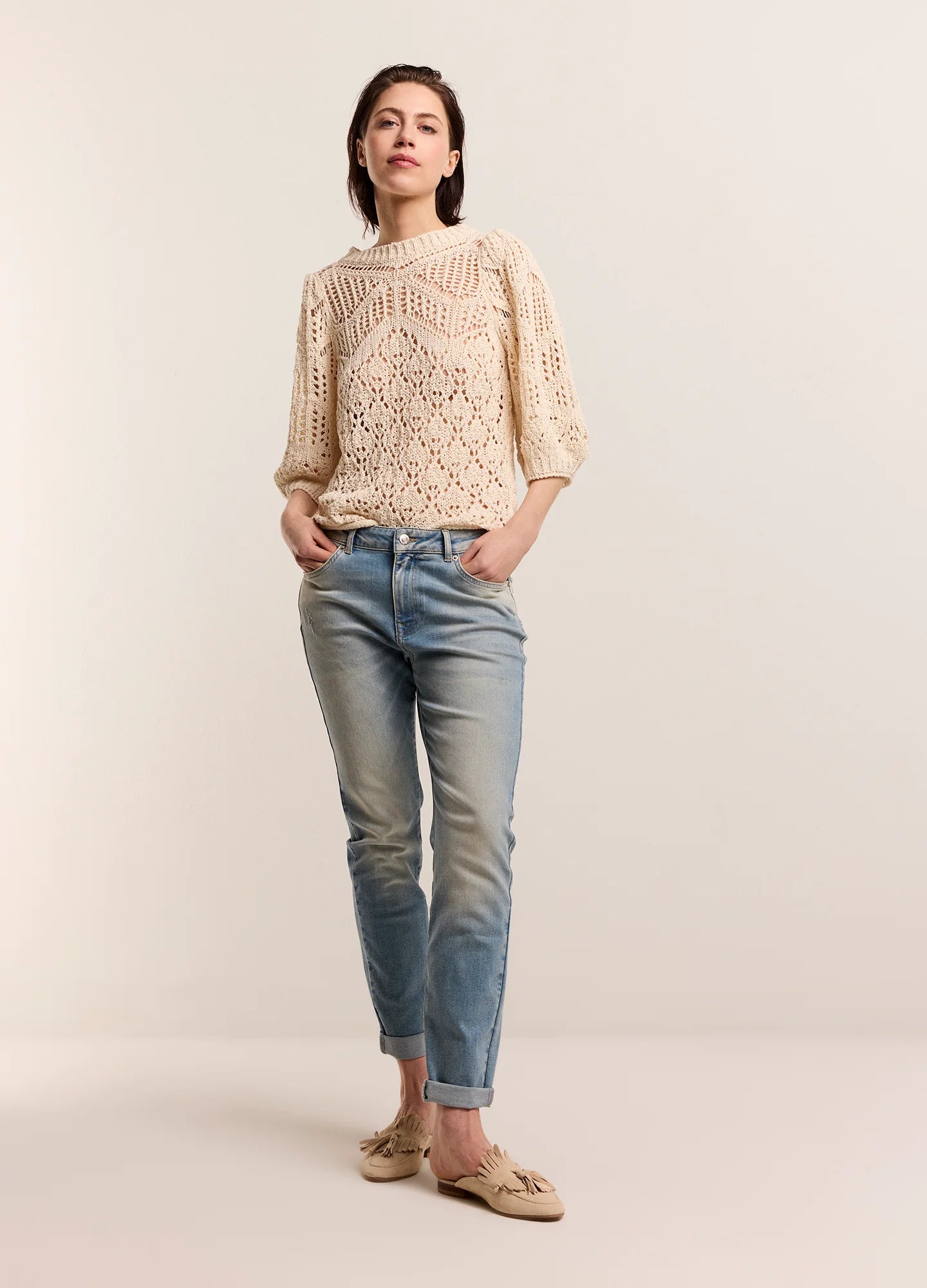 Balloon Sleeve Knitted Jumper in Ivory