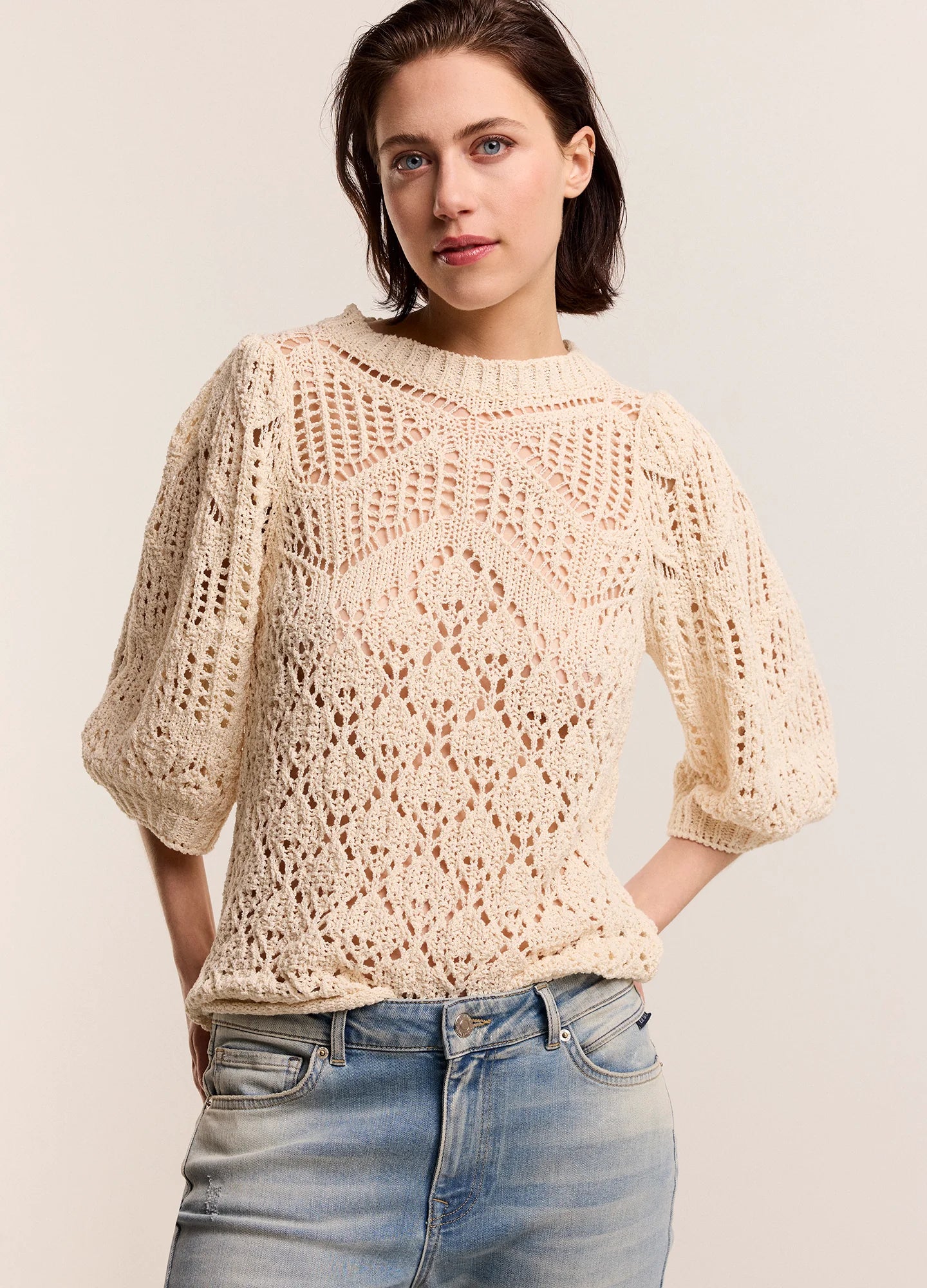 Balloon Sleeve Knitted Jumper in Ivory