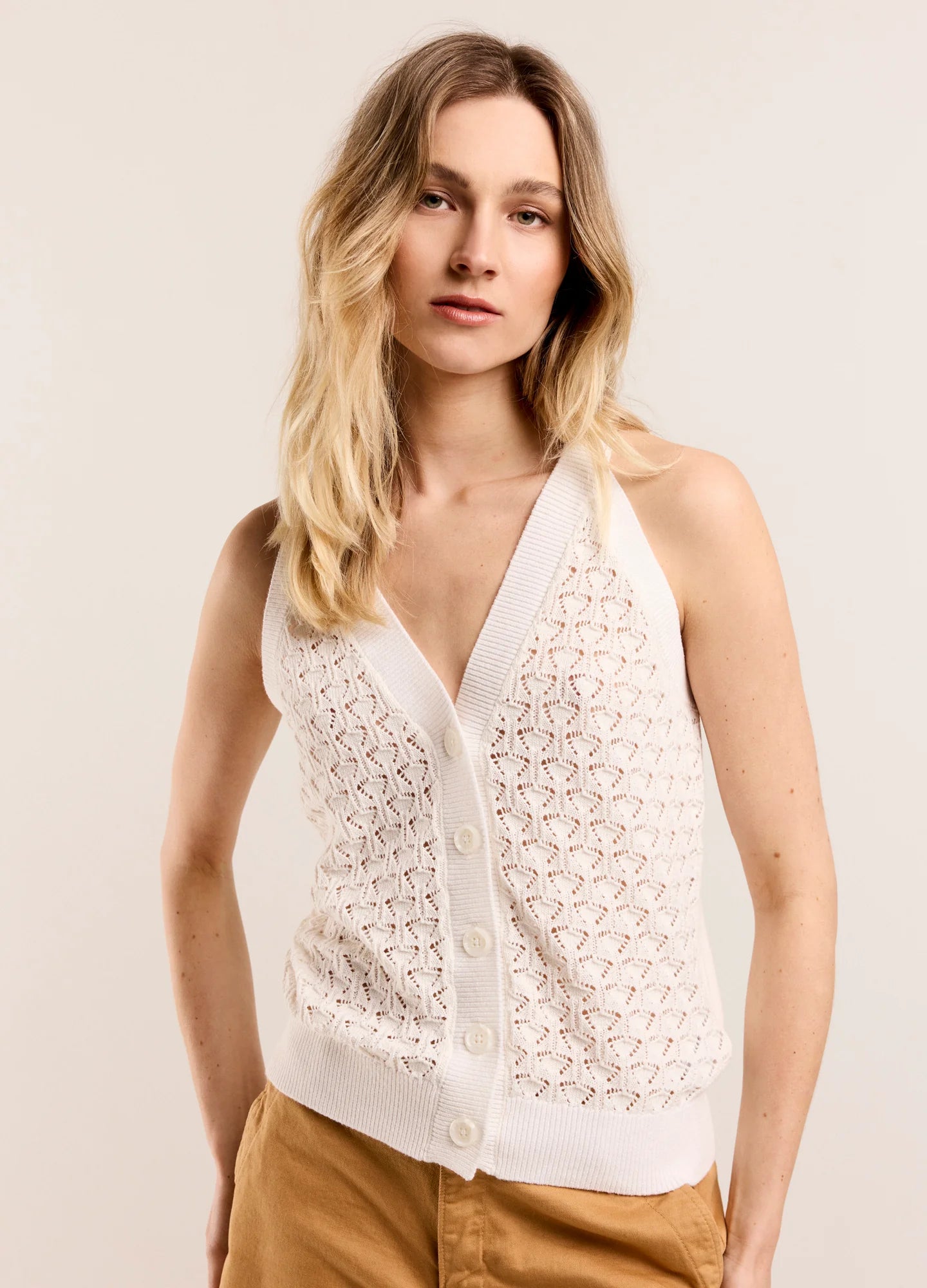 Open Knot Halter Top in Off White