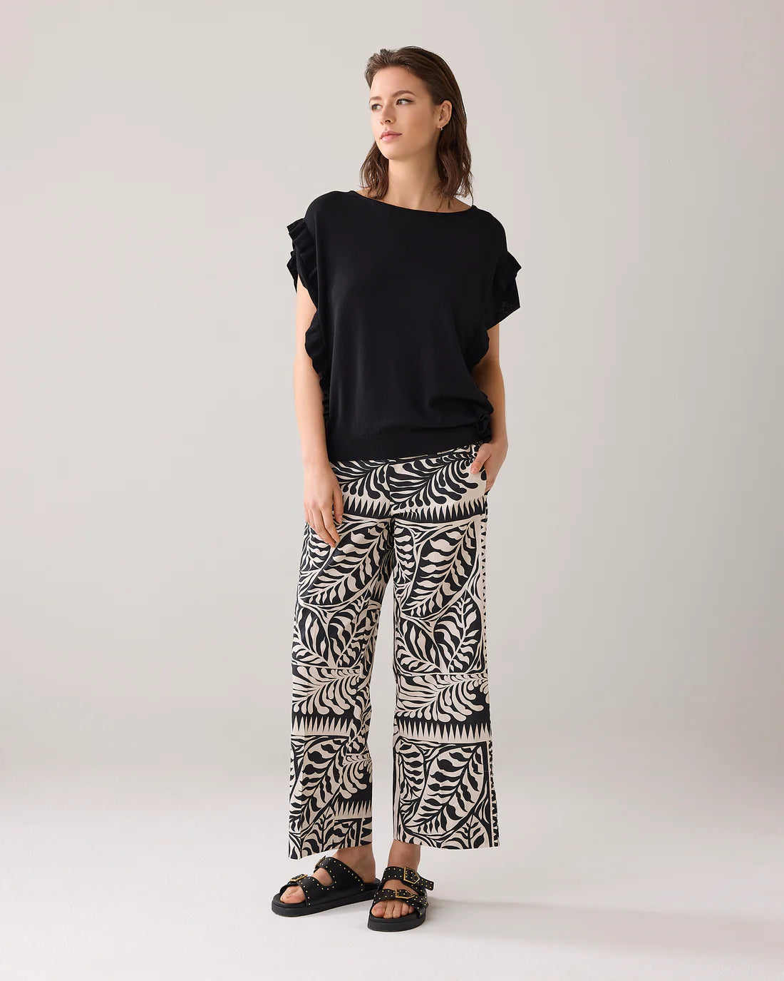 Oversized Top with Flounces in Black