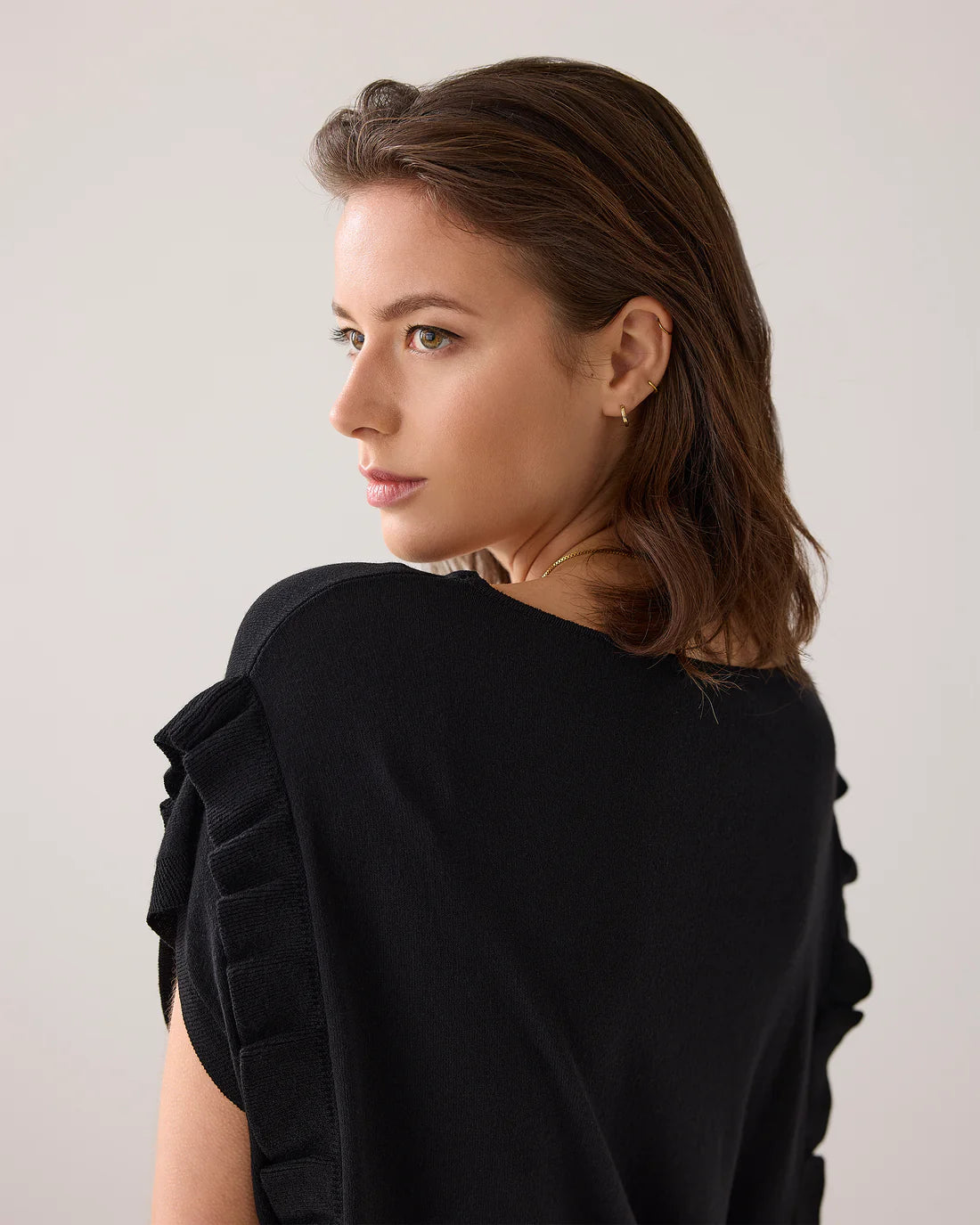 Oversized Top with Flounces in Black