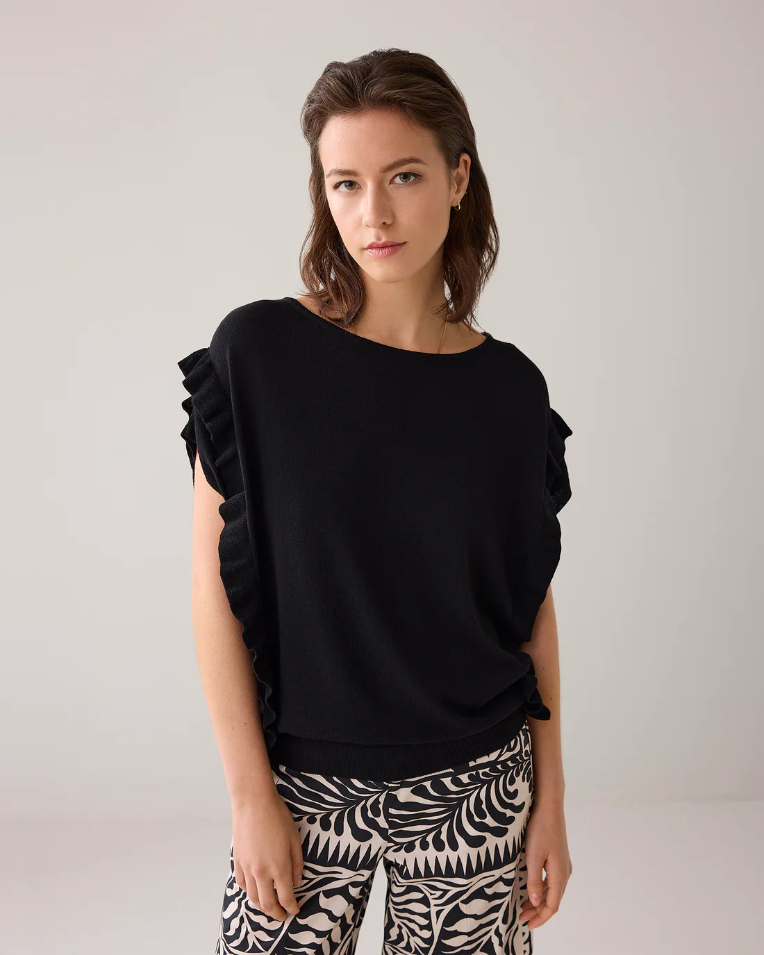 Oversized Top with Flounces in Black