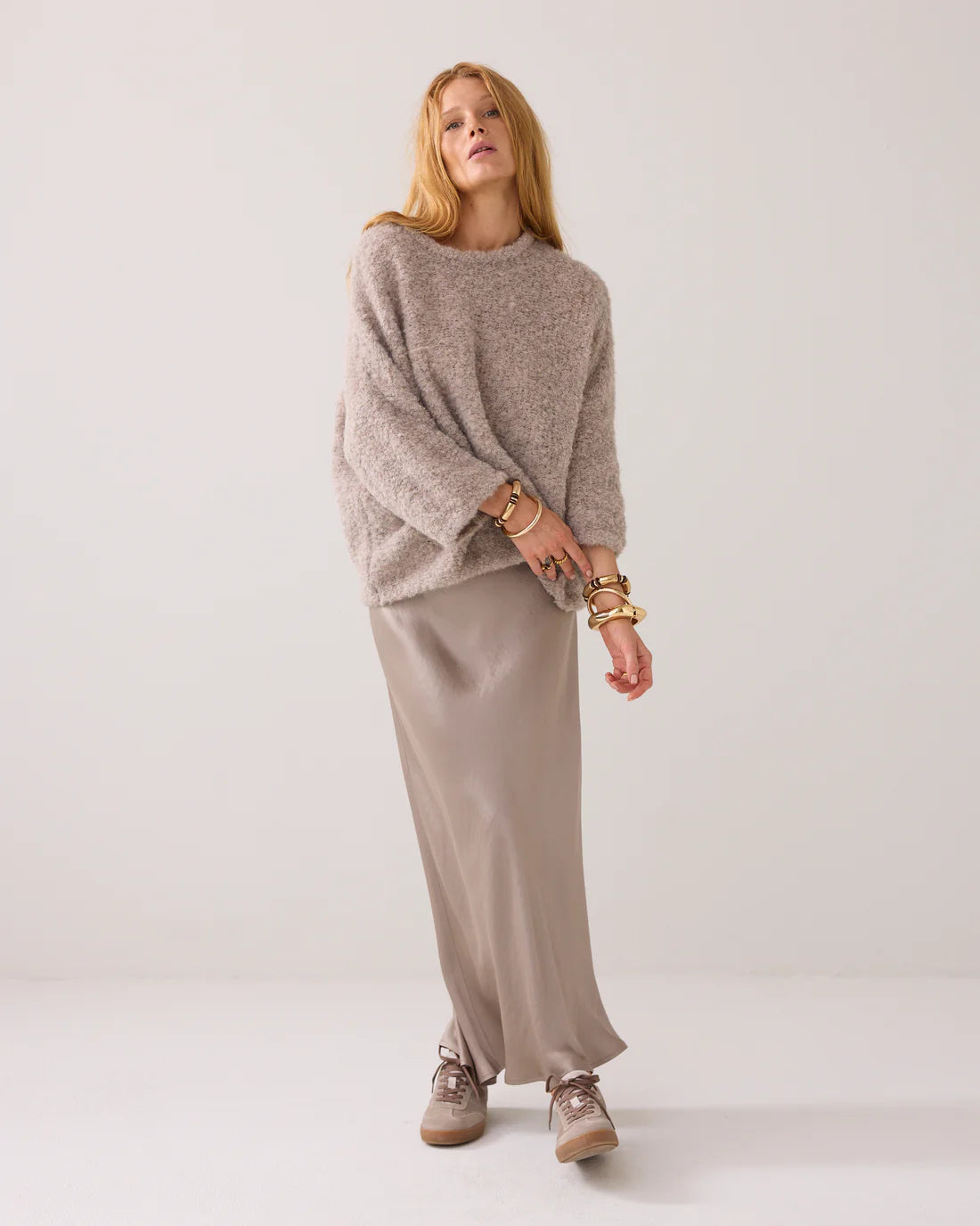 Soft Boucle Knit Sweater in Funghi