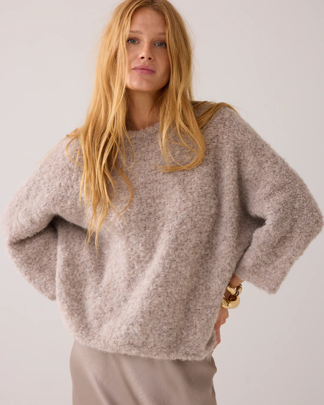 Soft Boucle Knit Sweater in Funghi