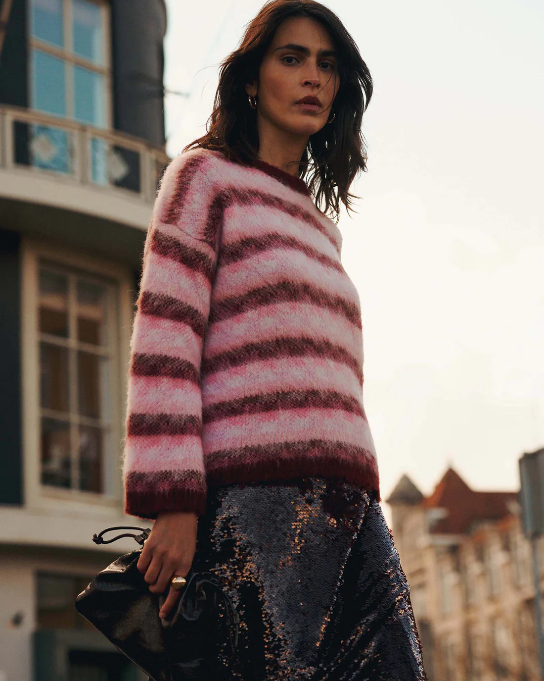 Brushed Alpaca Blend Knit Sweater in Multi