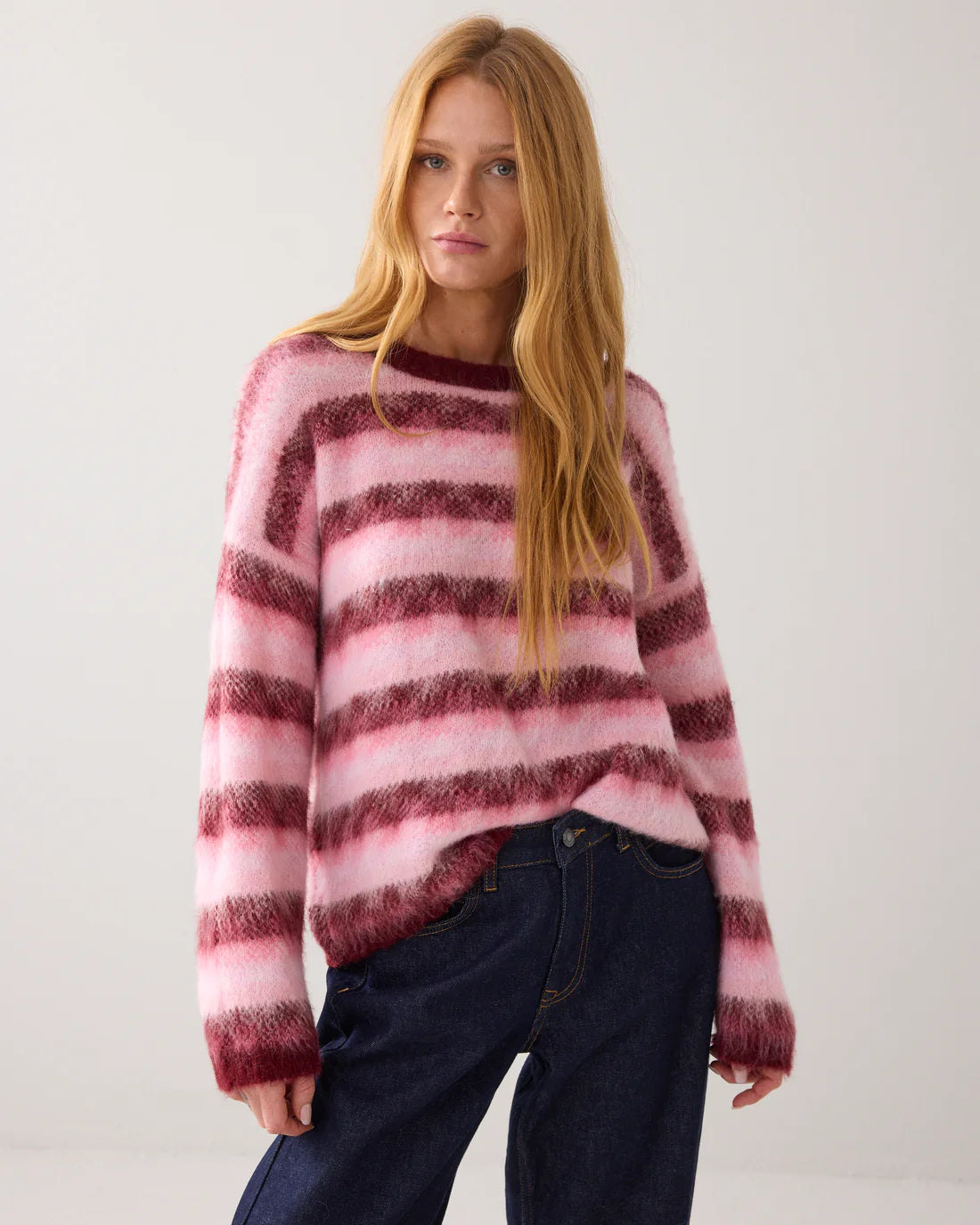 Brushed Alpaca Blend Knit Sweater in Multi