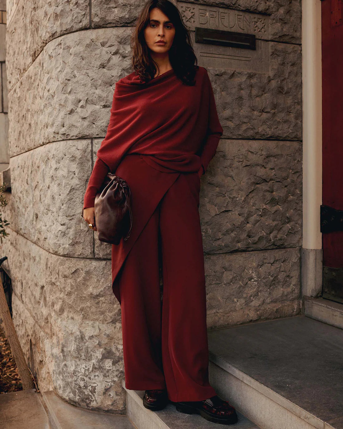 Viscose Blend Knit Sweater in Merlot