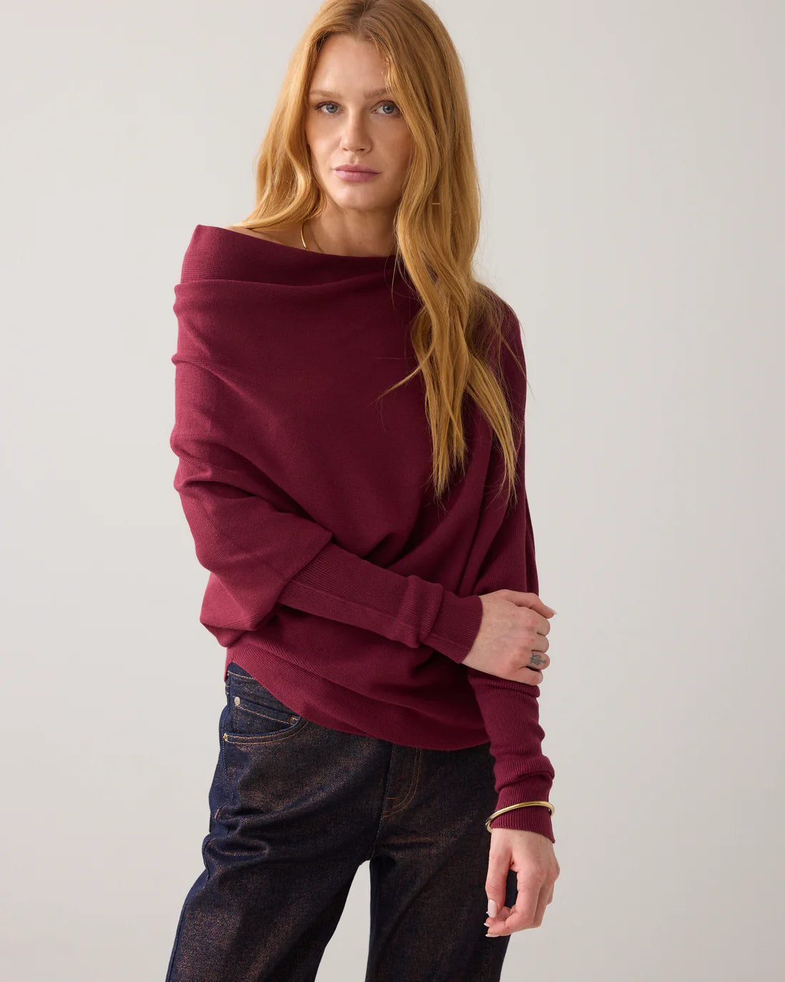 Viscose Blend Knit Sweater in Merlot