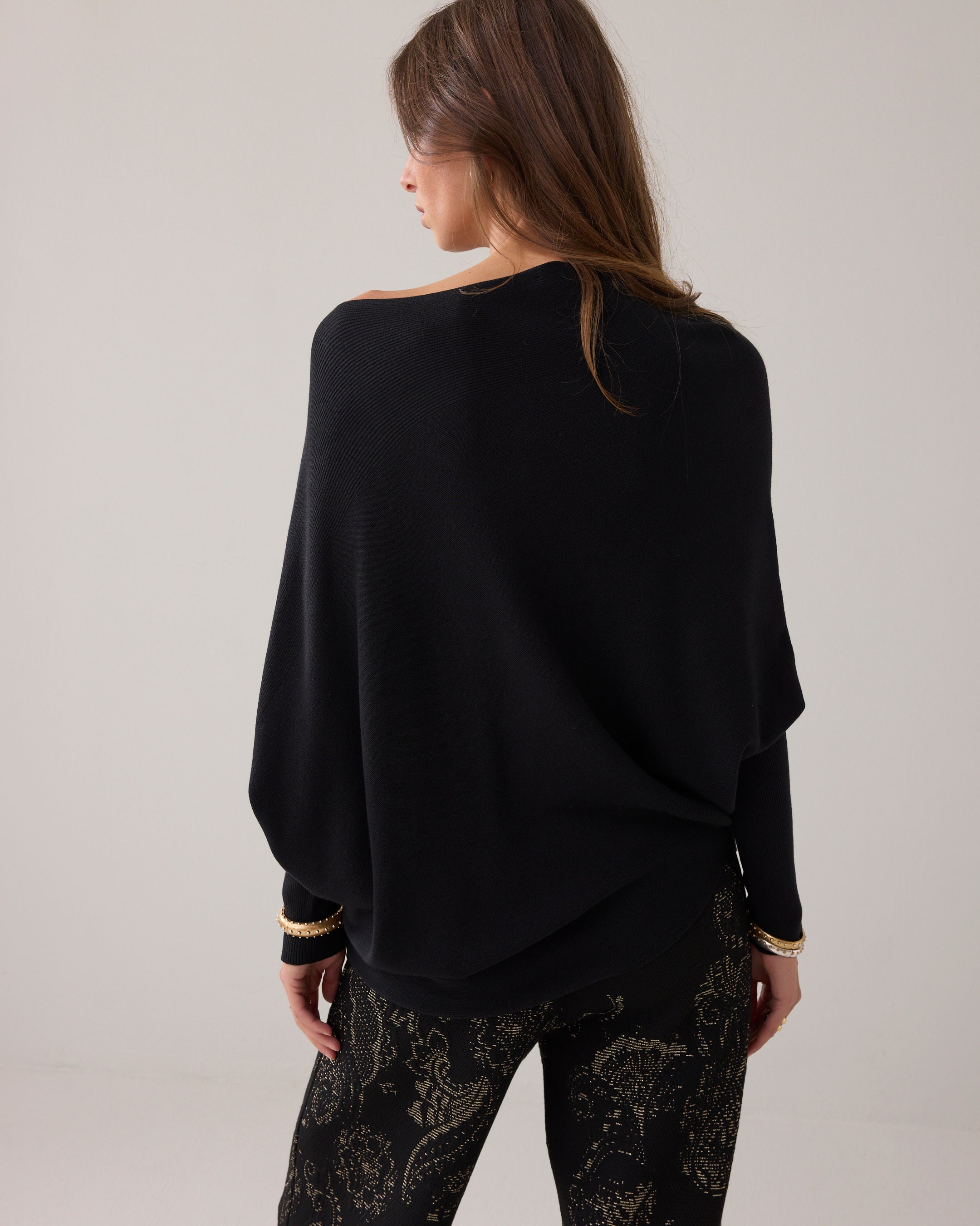 Viscose Blend Knit Sweater in Black