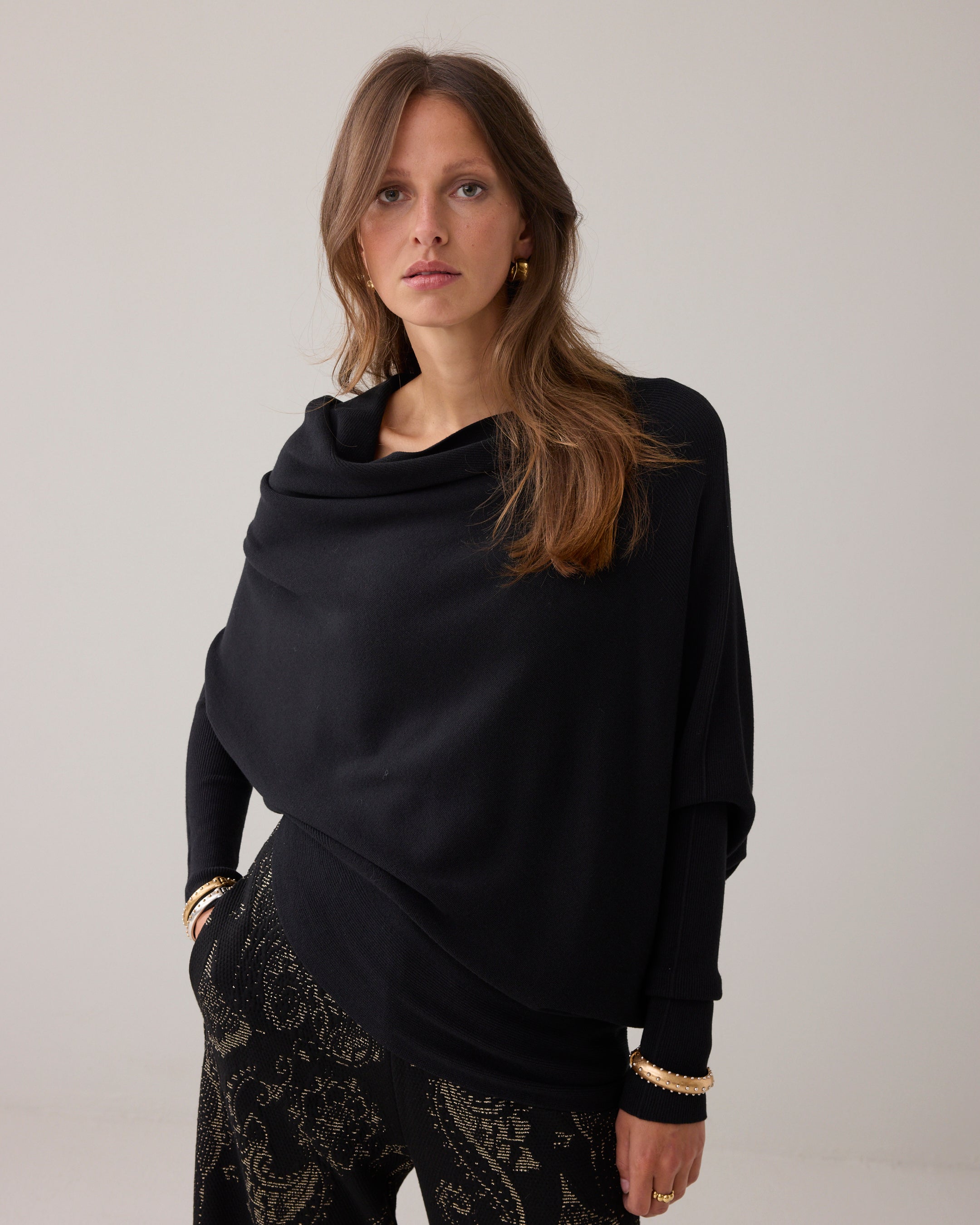 Viscose Blend Knit Sweater in Black