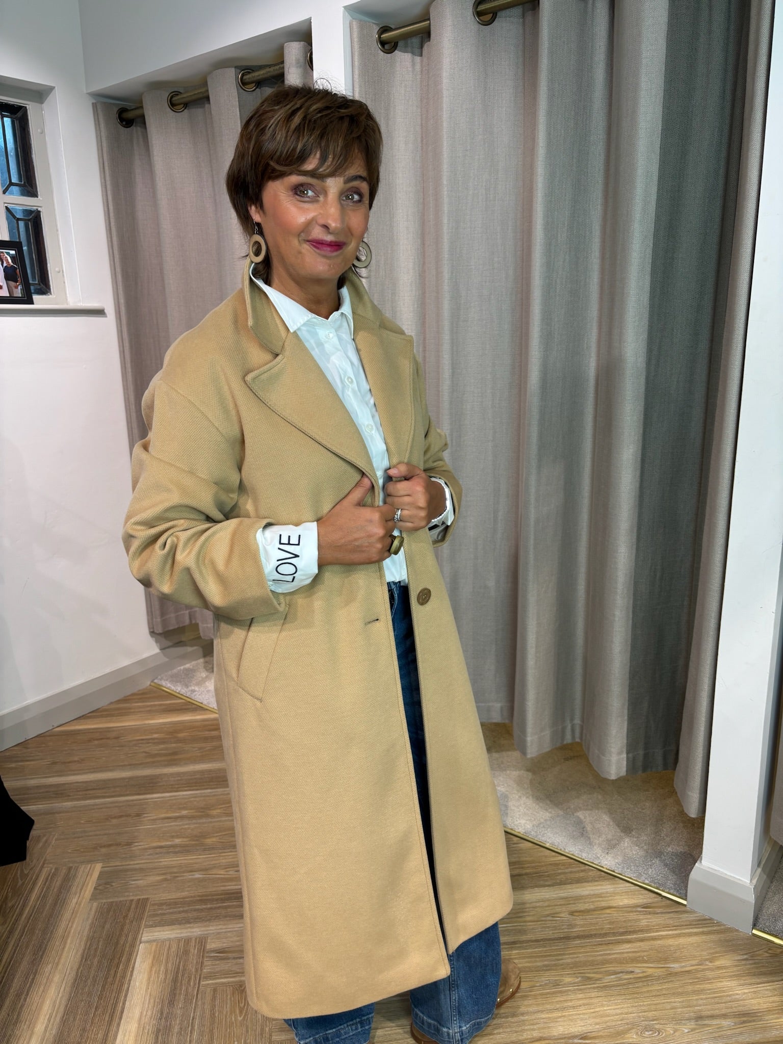 Oversized Coat with Pocket Welt in Camel