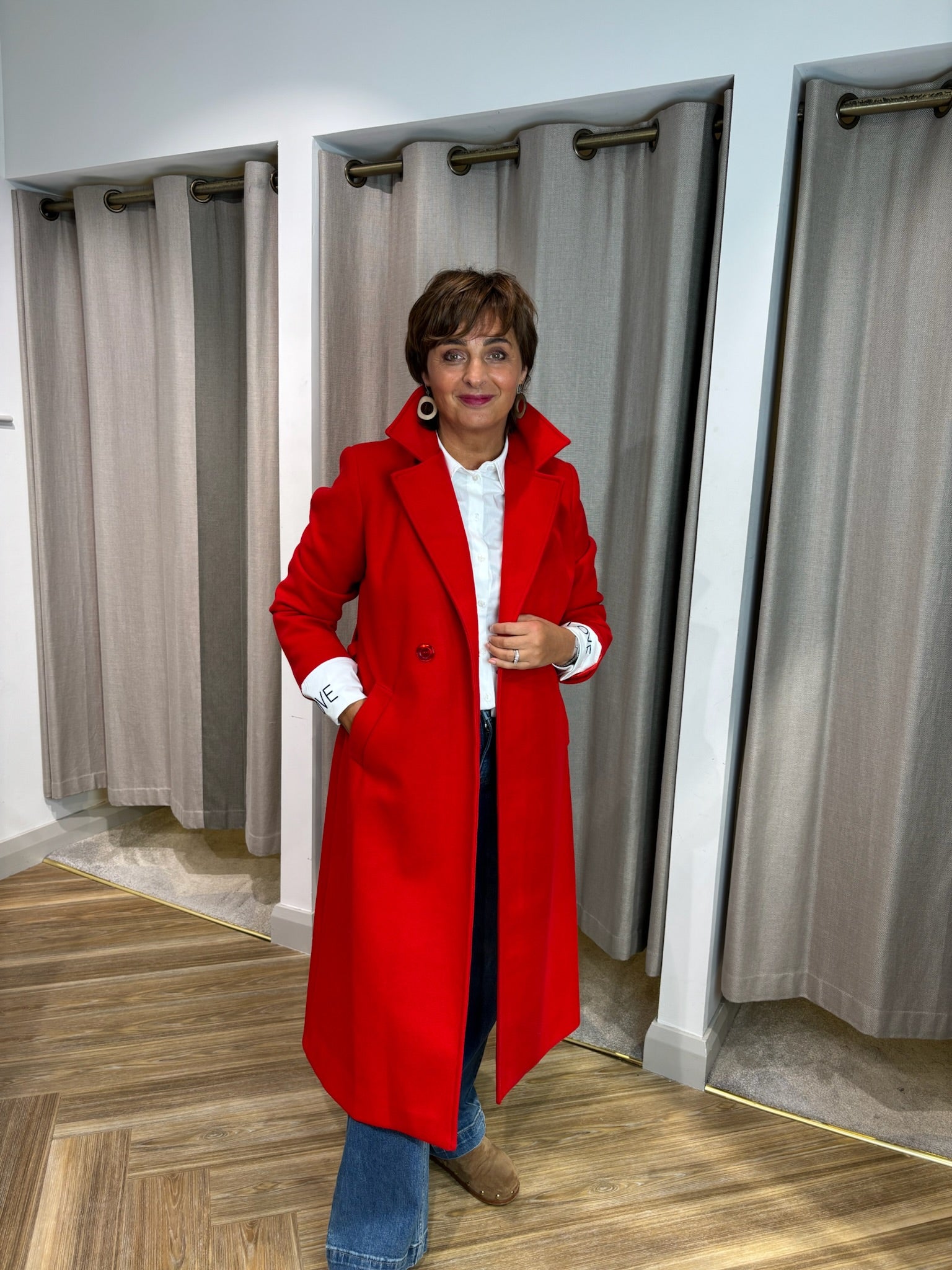 Wrap Coat with Belt in Red