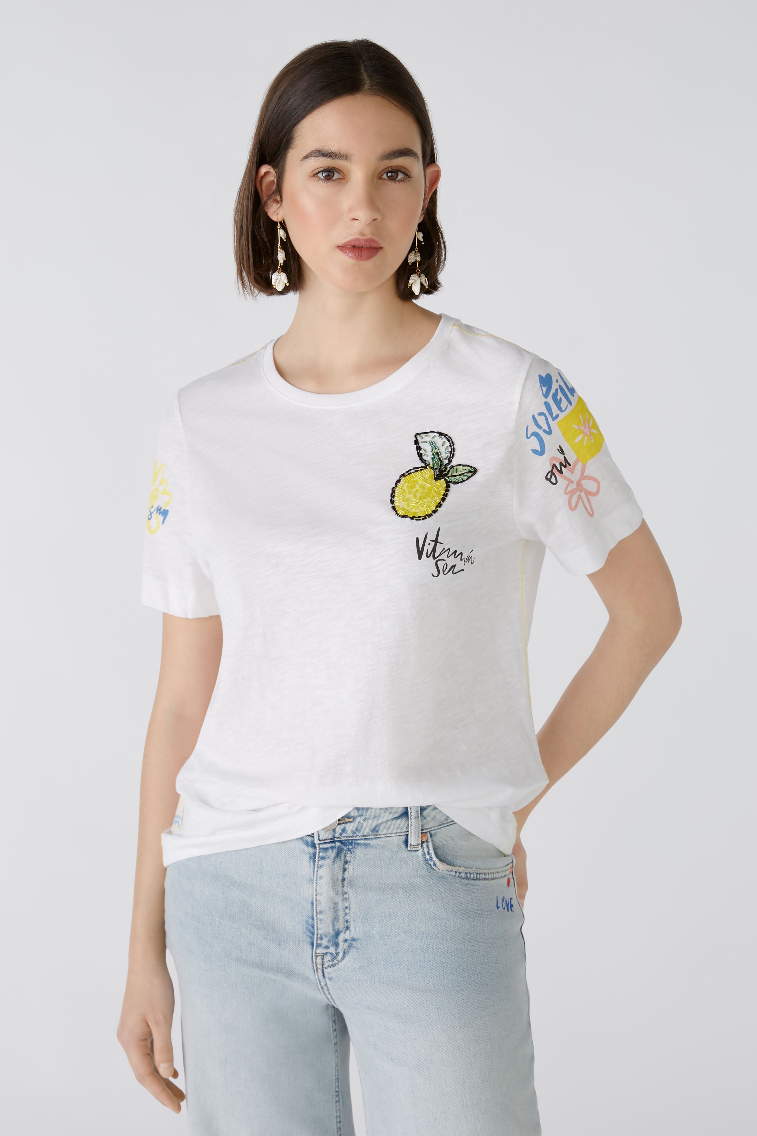 Lemon Embroidered T-Shirt in Optic White