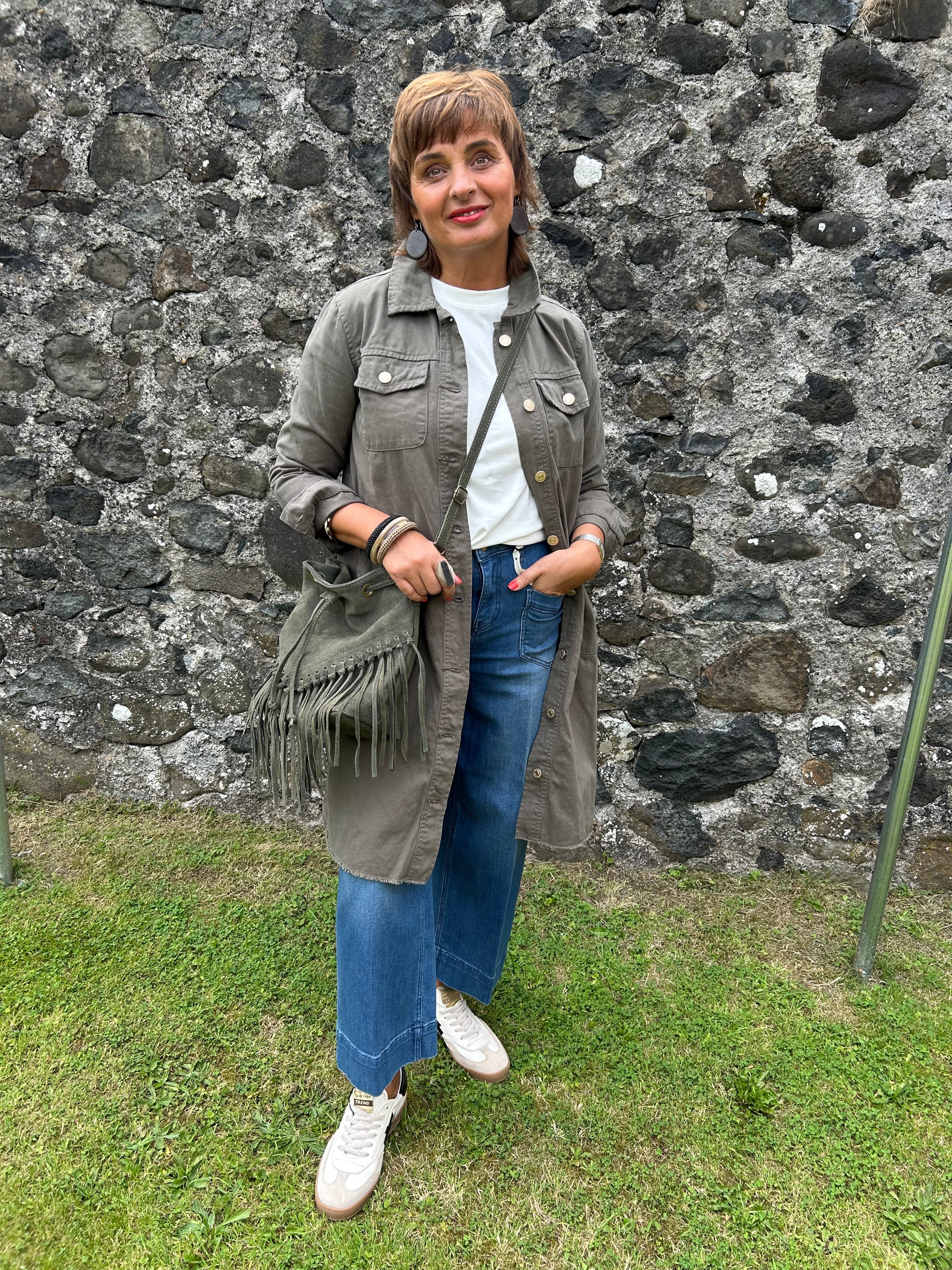 Foxy Solid Long Jacket in Army