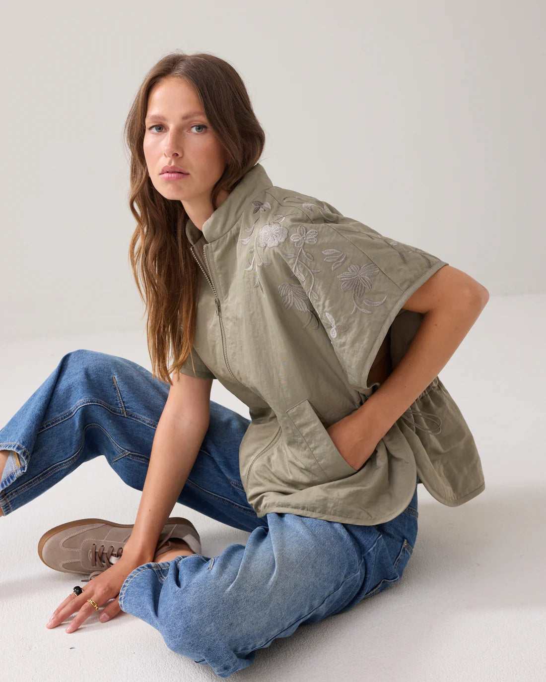 Padded Gilet with Embroidery in Dark Camo