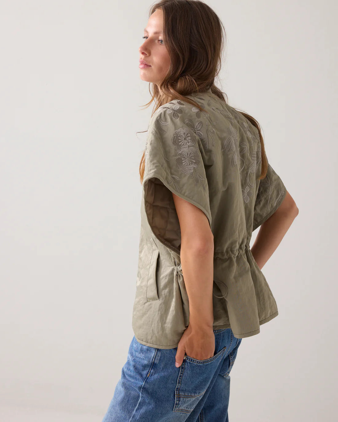Padded Gilet with Embroidery in Dark Camo