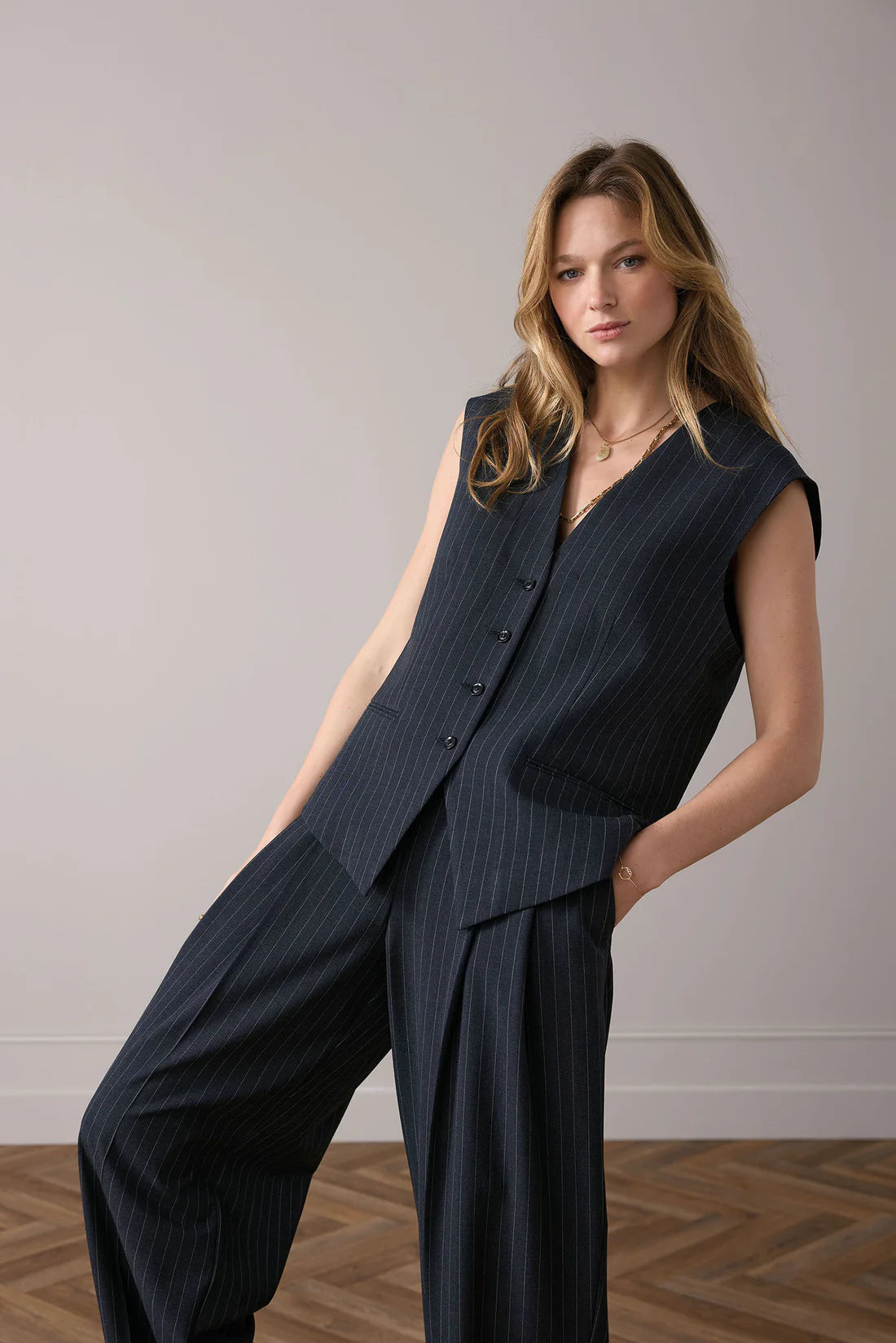 Pinstripe Gilet in Midnight Blue